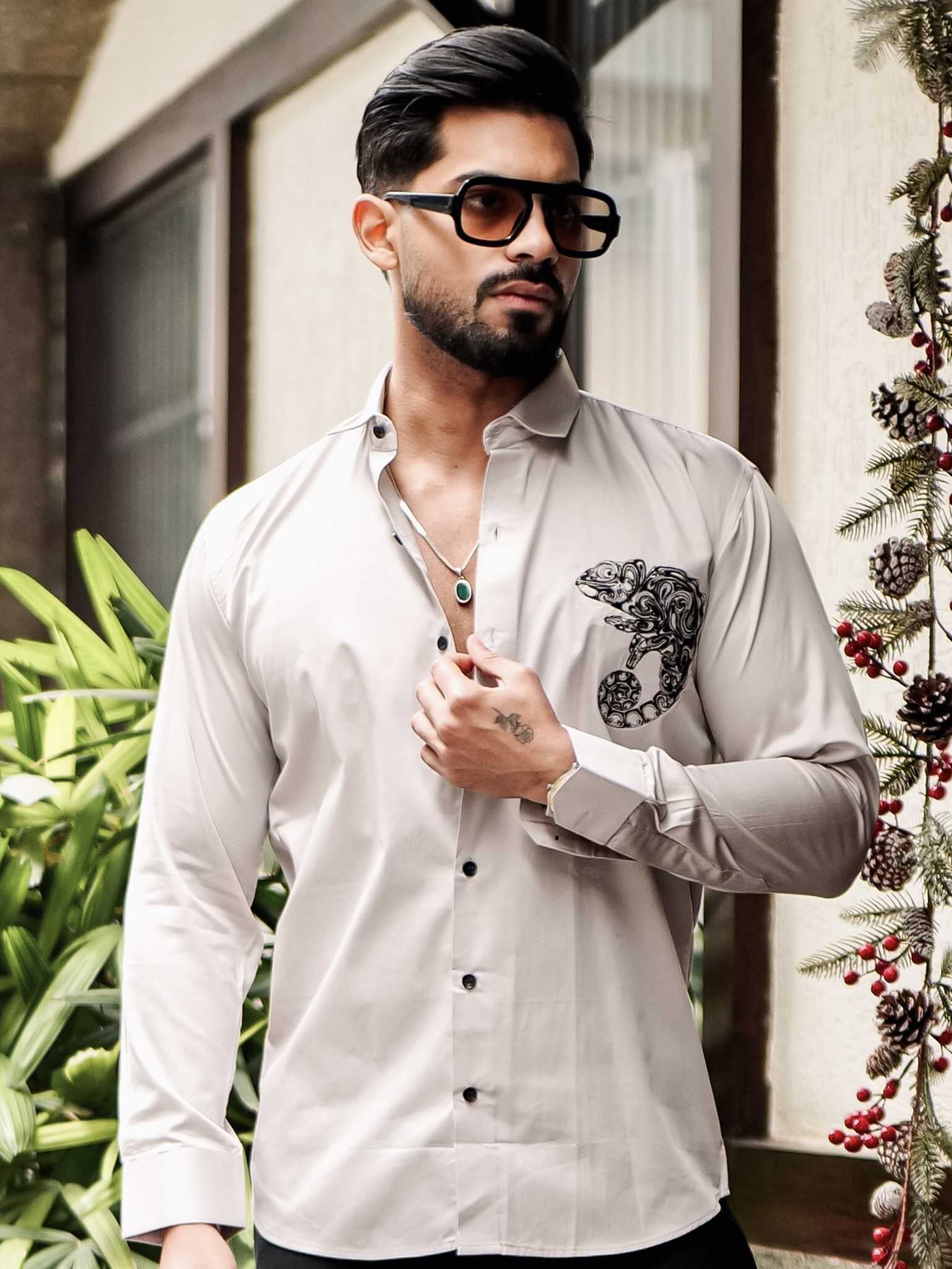 FOOMER GREY EMBROIDERED DESIGNER SHIRT FOR MEN'S - Image 6