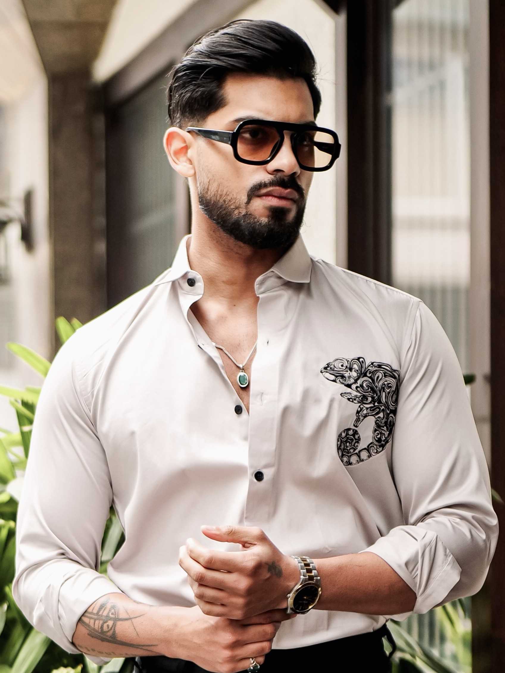 FOOMER GREY EMBROIDERED DESIGNER SHIRT FOR MEN'S - Image 7