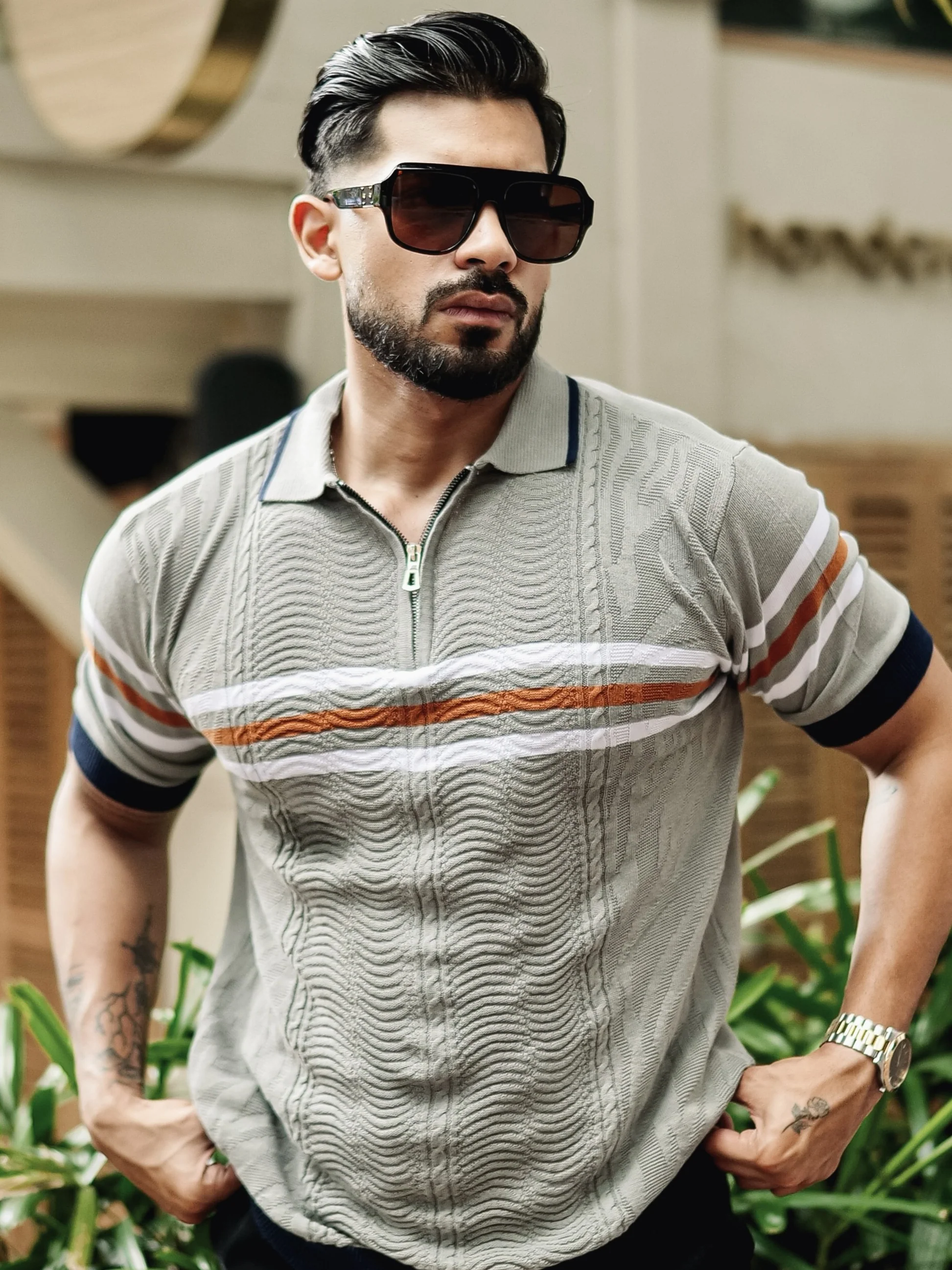 FOOMER GREY HALF SLEEVE KNITTED TSHIRT FOR MEN'S