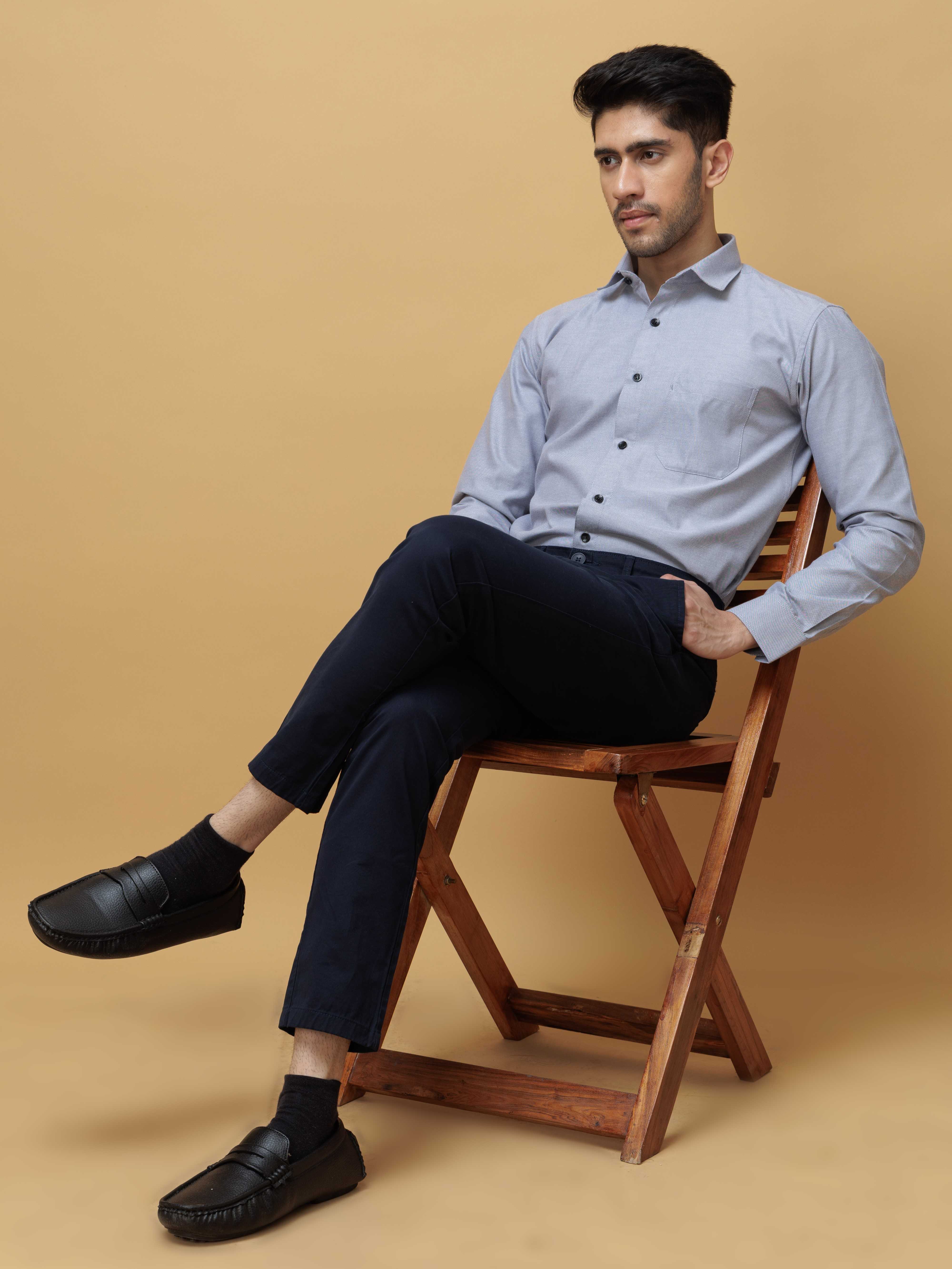 FORMAL GREY PLAIN OXFORD PREMIUM COTTON CASUAL SHIRT FOR MEN'S - Image 5