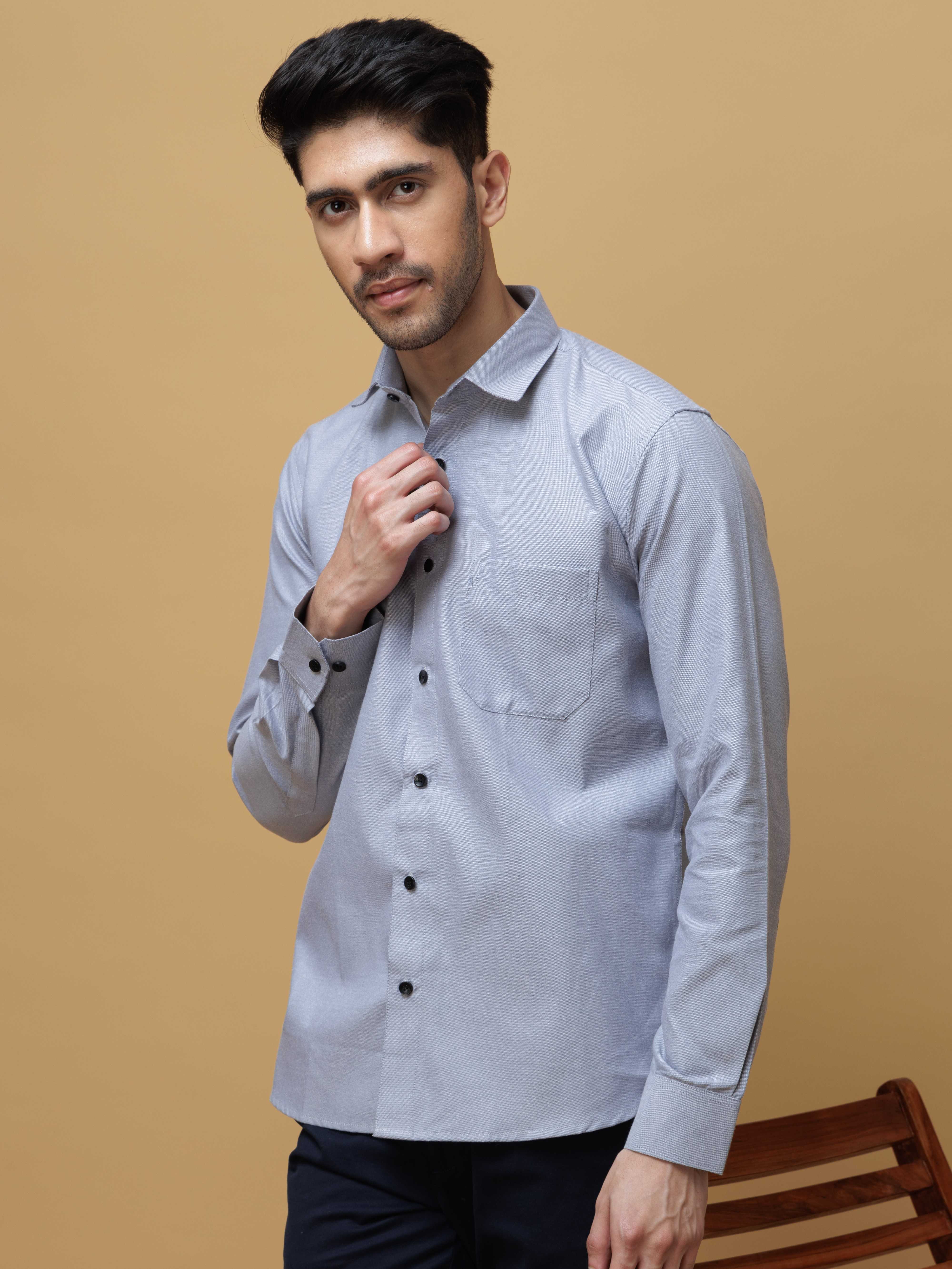 FORMAL GREY PLAIN OXFORD PREMIUM COTTON CASUAL SHIRT FOR MEN'S - Image 6