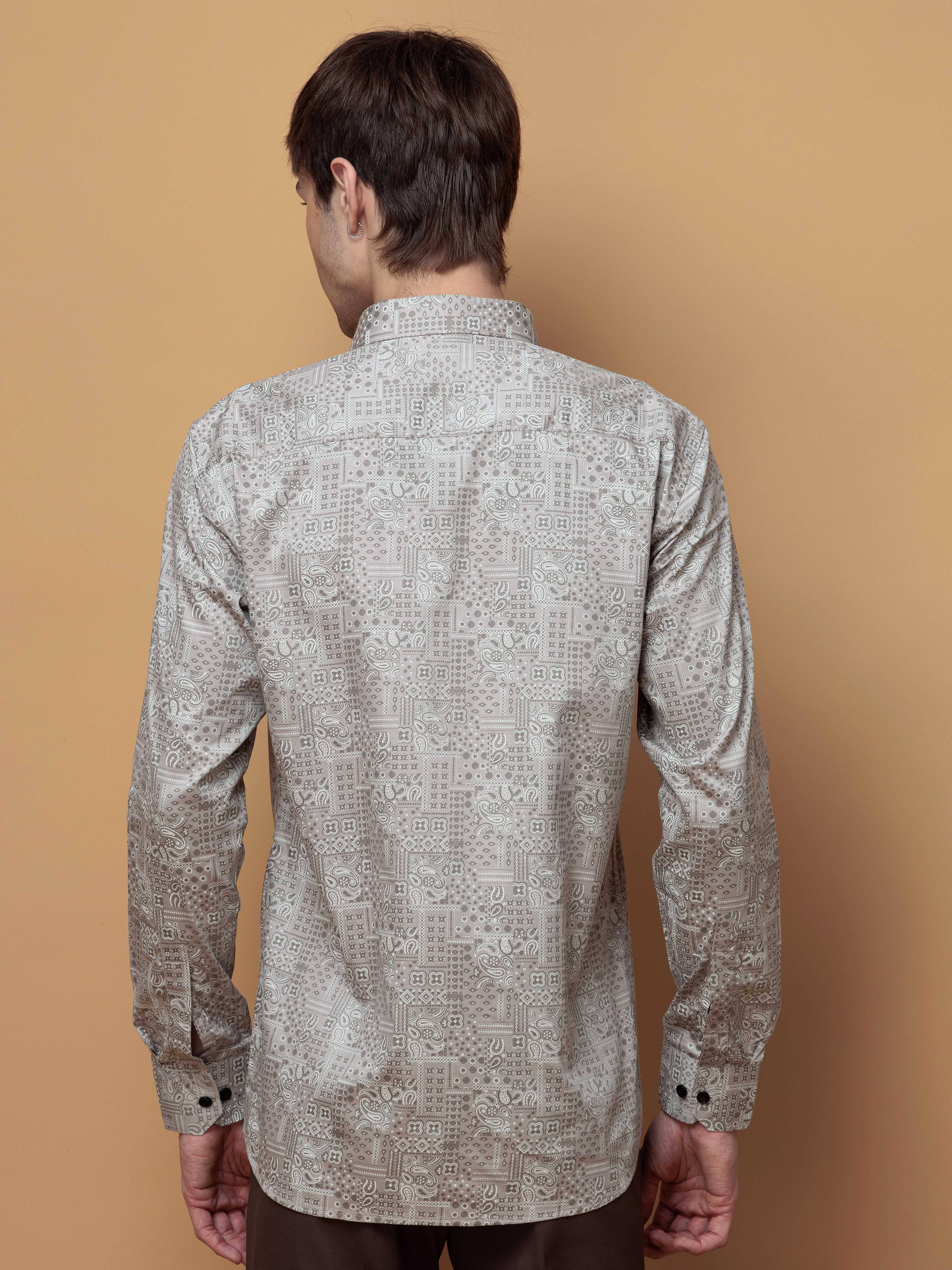 GREY SATIN PREMIUM PRINTED CASUAL SHIRT FOR MEN'S - Image 4