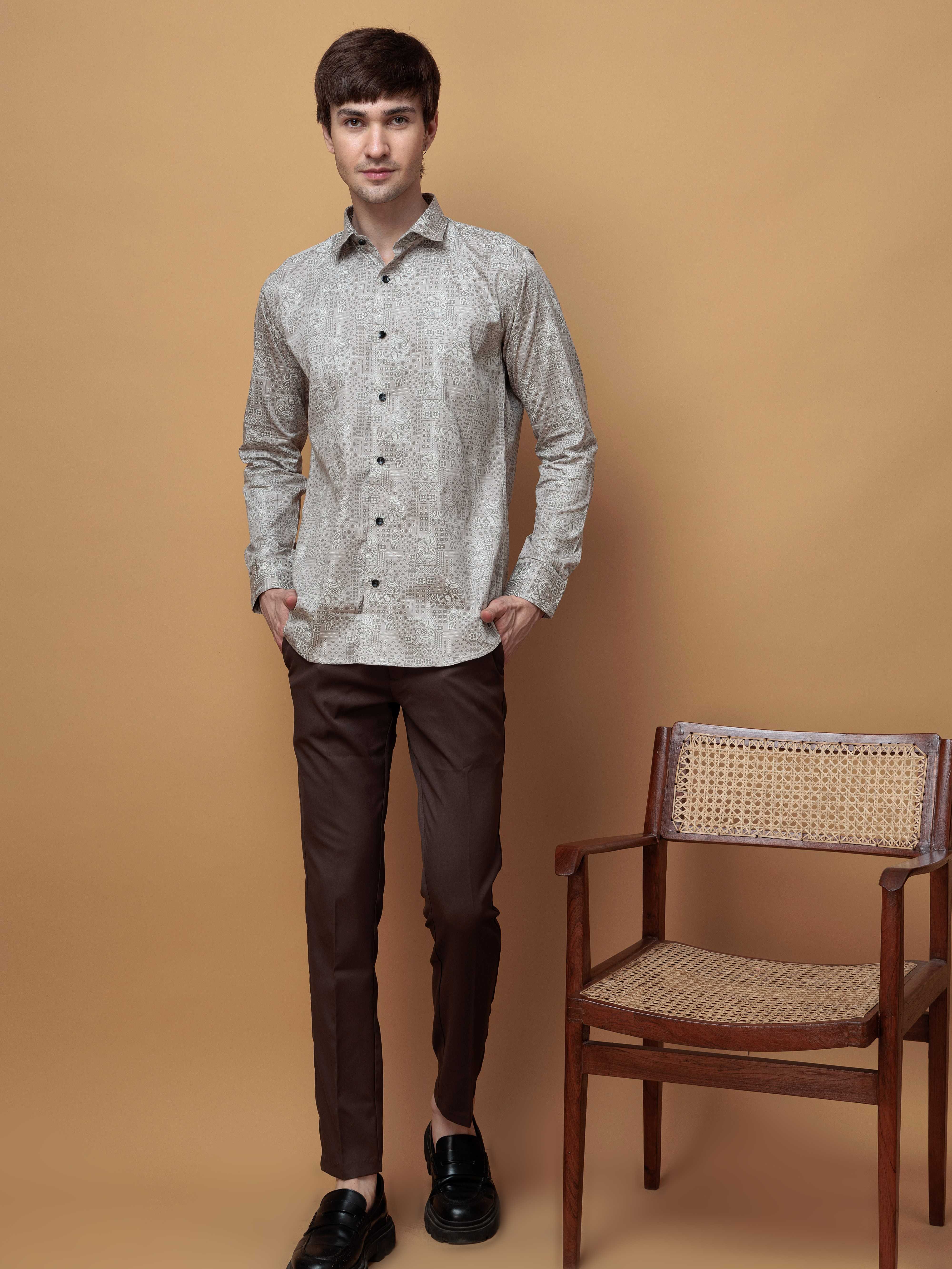 GREY SATIN PREMIUM PRINTED CASUAL SHIRT FOR MEN'S - Image 6