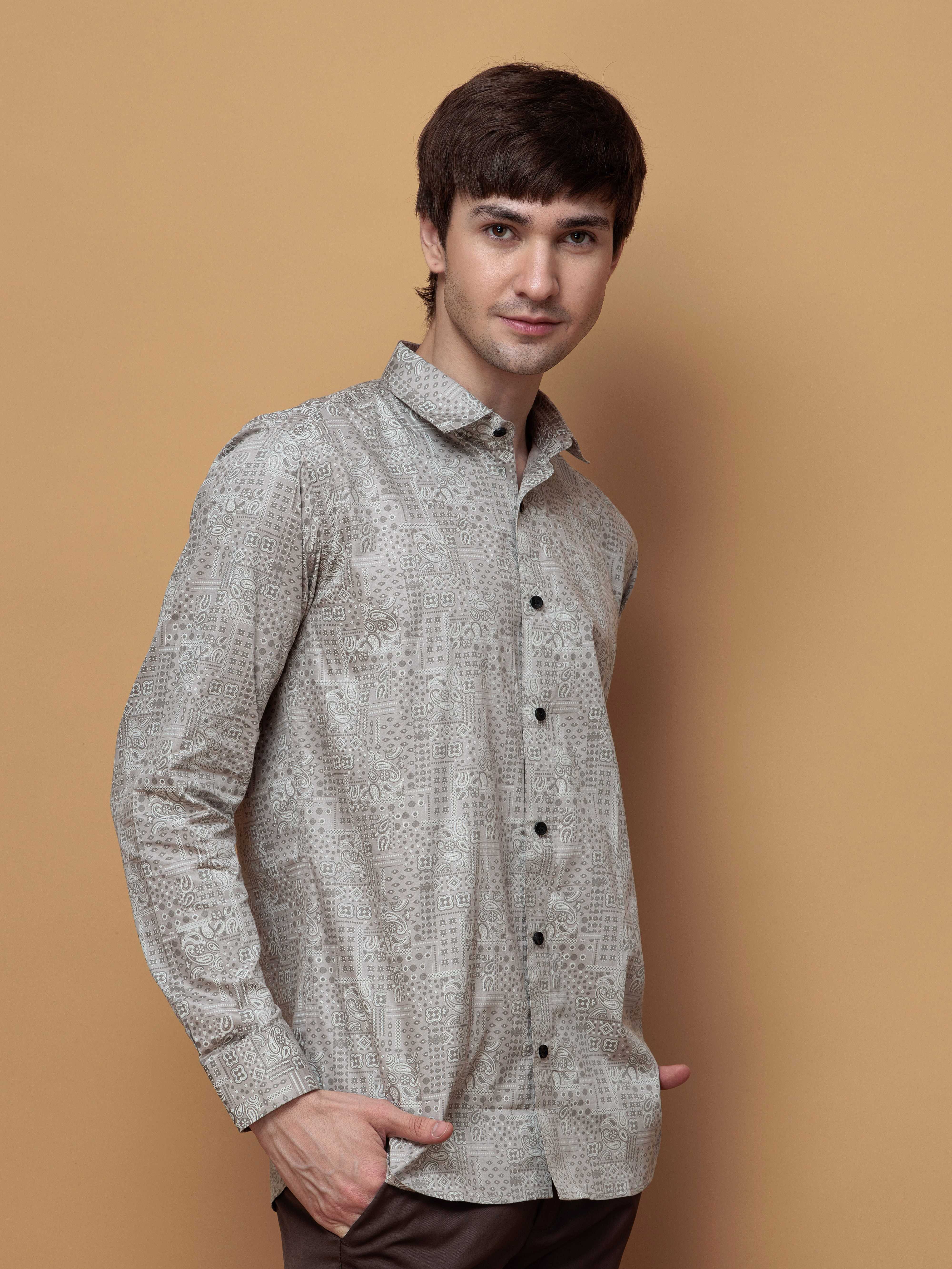 GREY SATIN PREMIUM PRINTED CASUAL SHIRT FOR MEN'S - Image 7