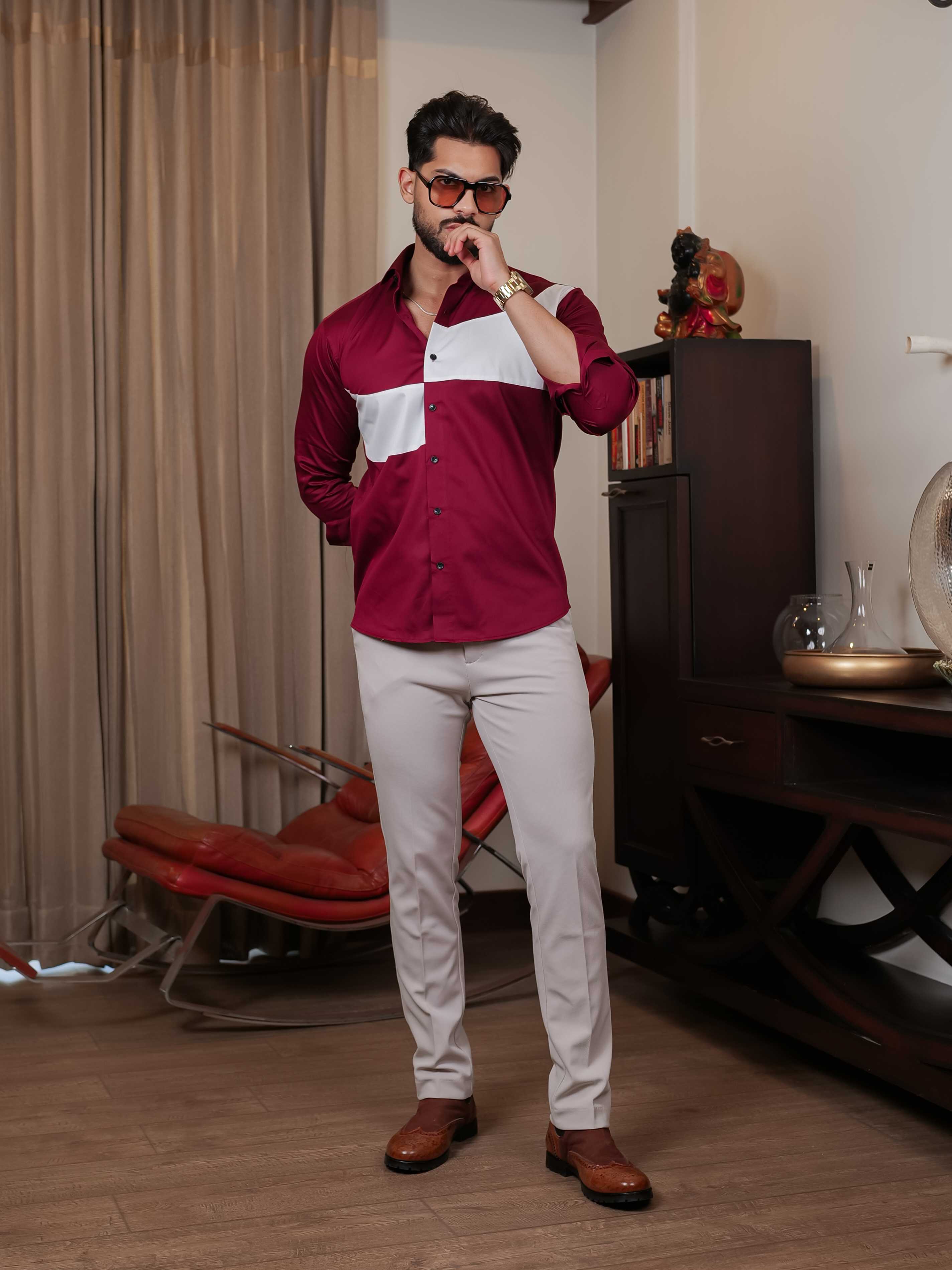 FOOMER MAROON CUT N SEW DESIGNER SHIRT FOR MEN'S - Image 4