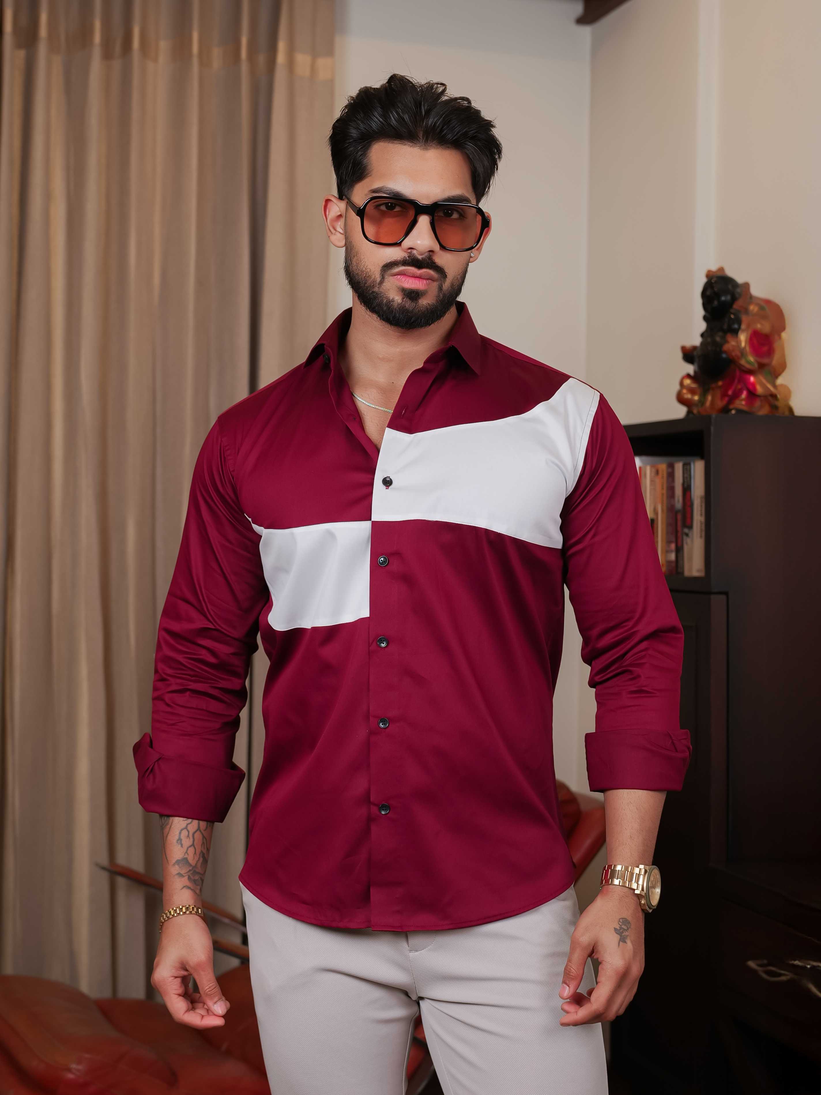 FOOMER MAROON CUT N SEW DESIGNER SHIRT FOR MEN'S - Image 5