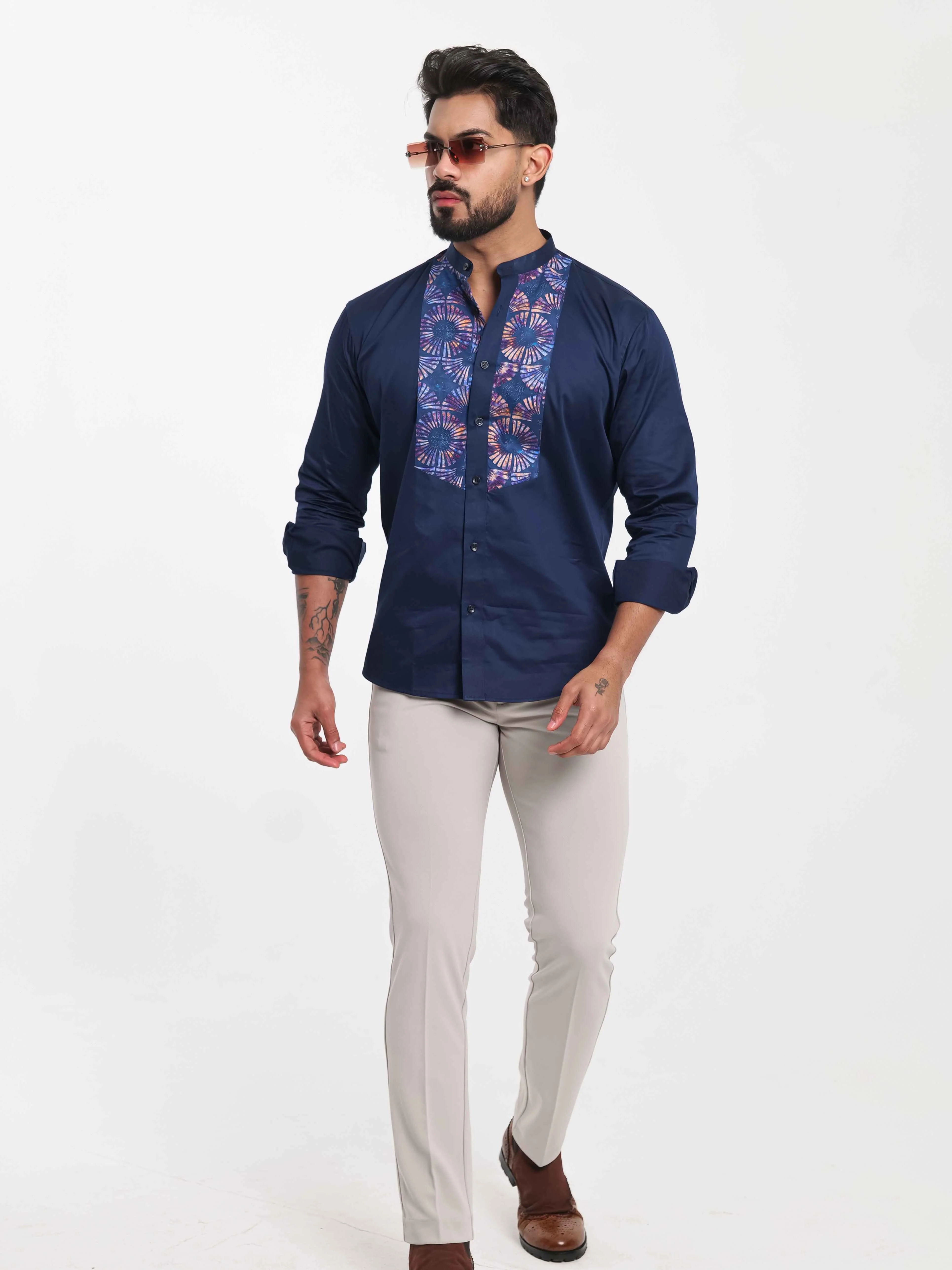 FOOMER NAVY KURTA CUT N SEW DESIGNER SHIRT FOR MEN'S - Image 5