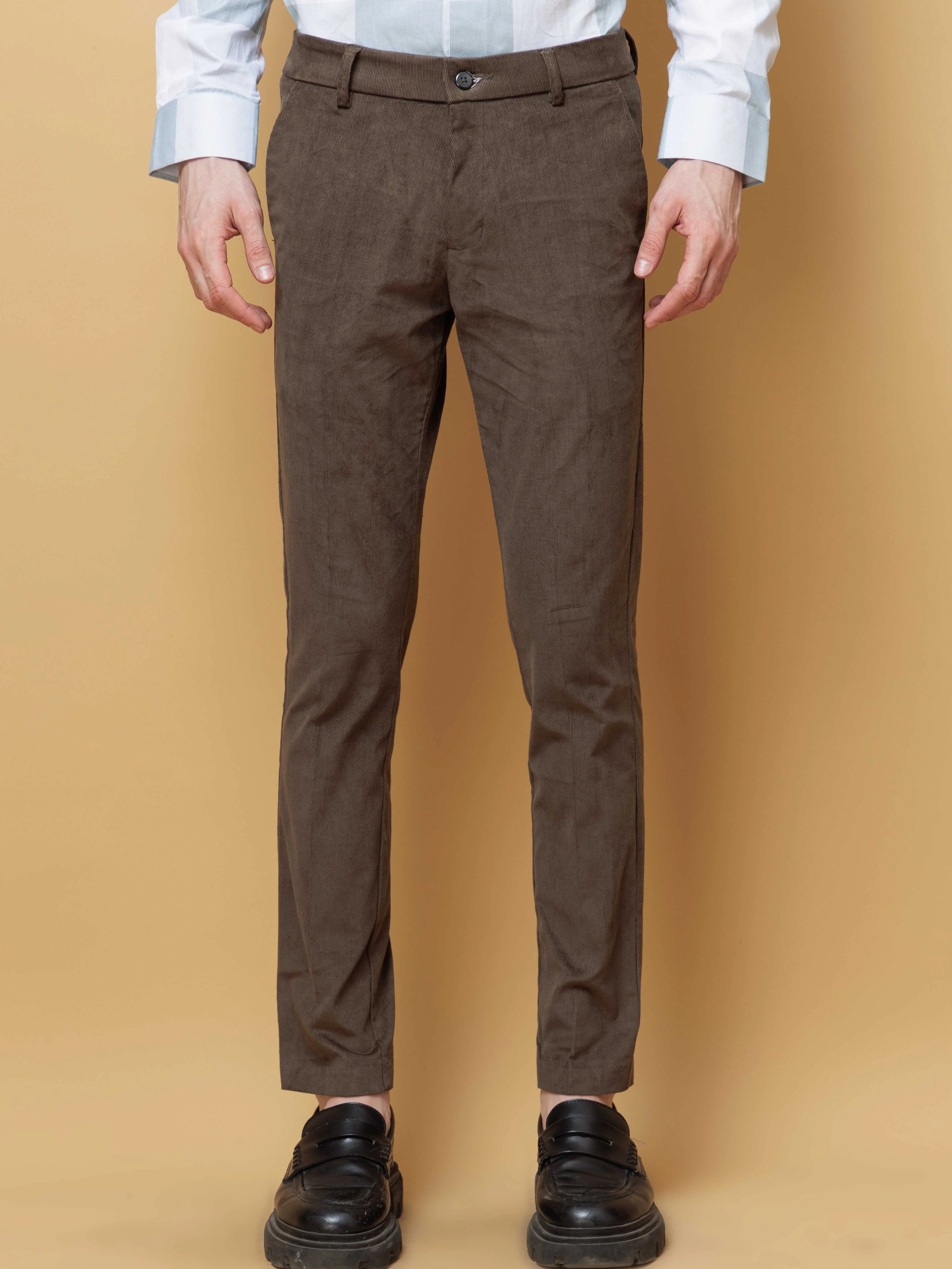 FOOMER OLIVE CORDUROY RELAXED FIT TROUSERS FOR MEN'S