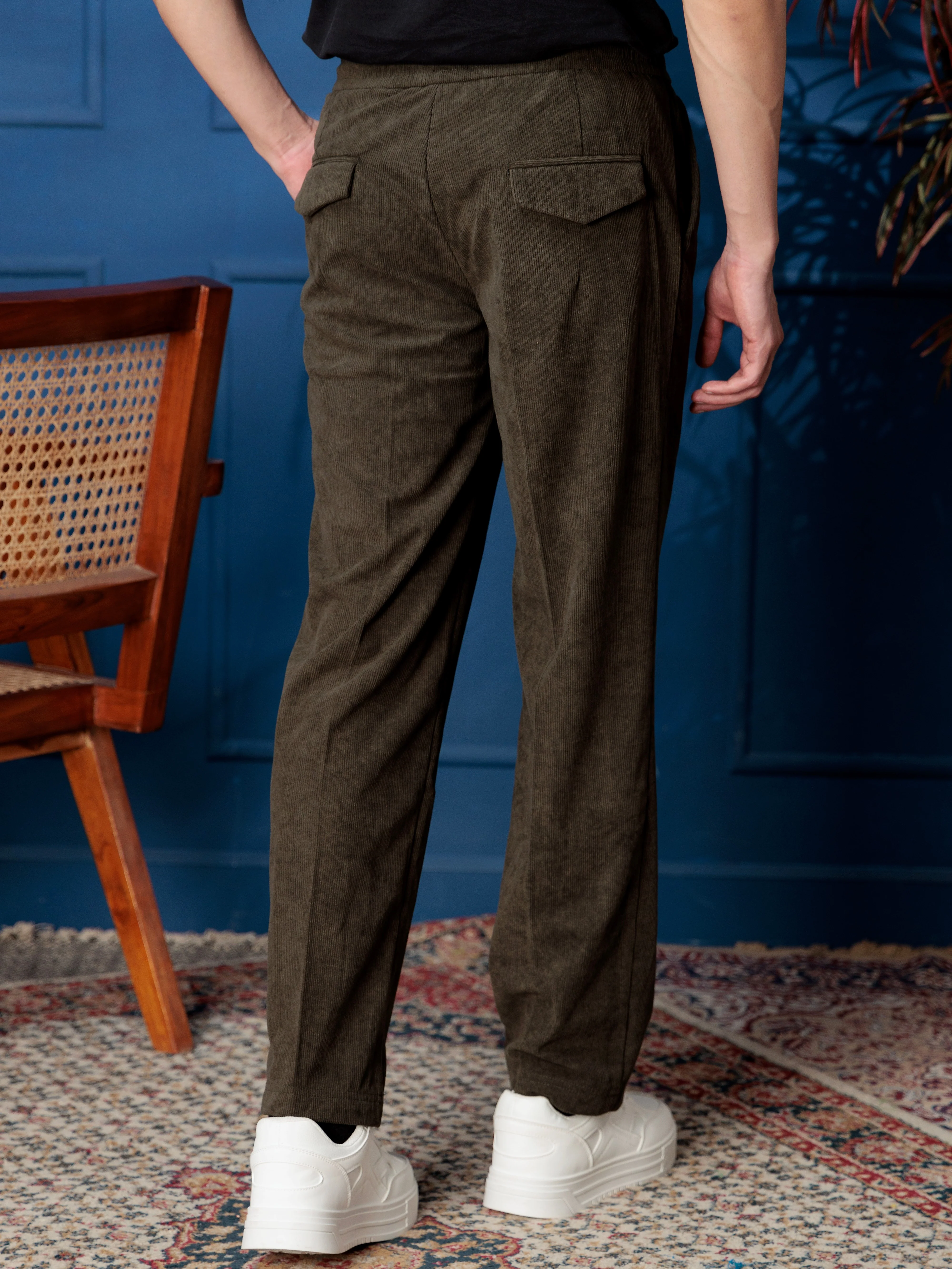 FOOMER OLIVE CORDUROY RELAXED FIT TROUSERS FOR MEN'S - Image 5