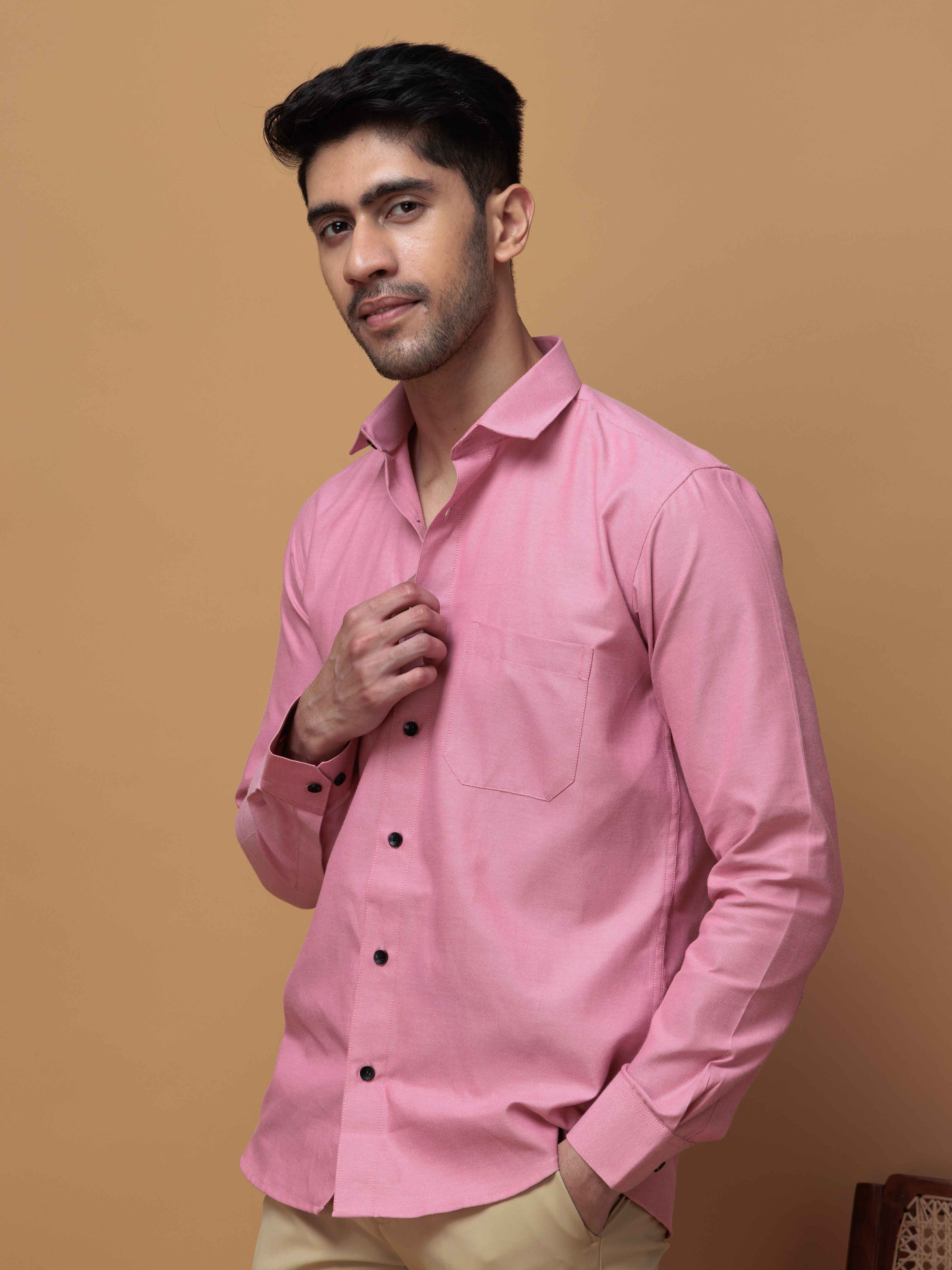 FORMAL PINK PLAIN OXFORD COTTON CASUAL SHIRT FOR MEN'S