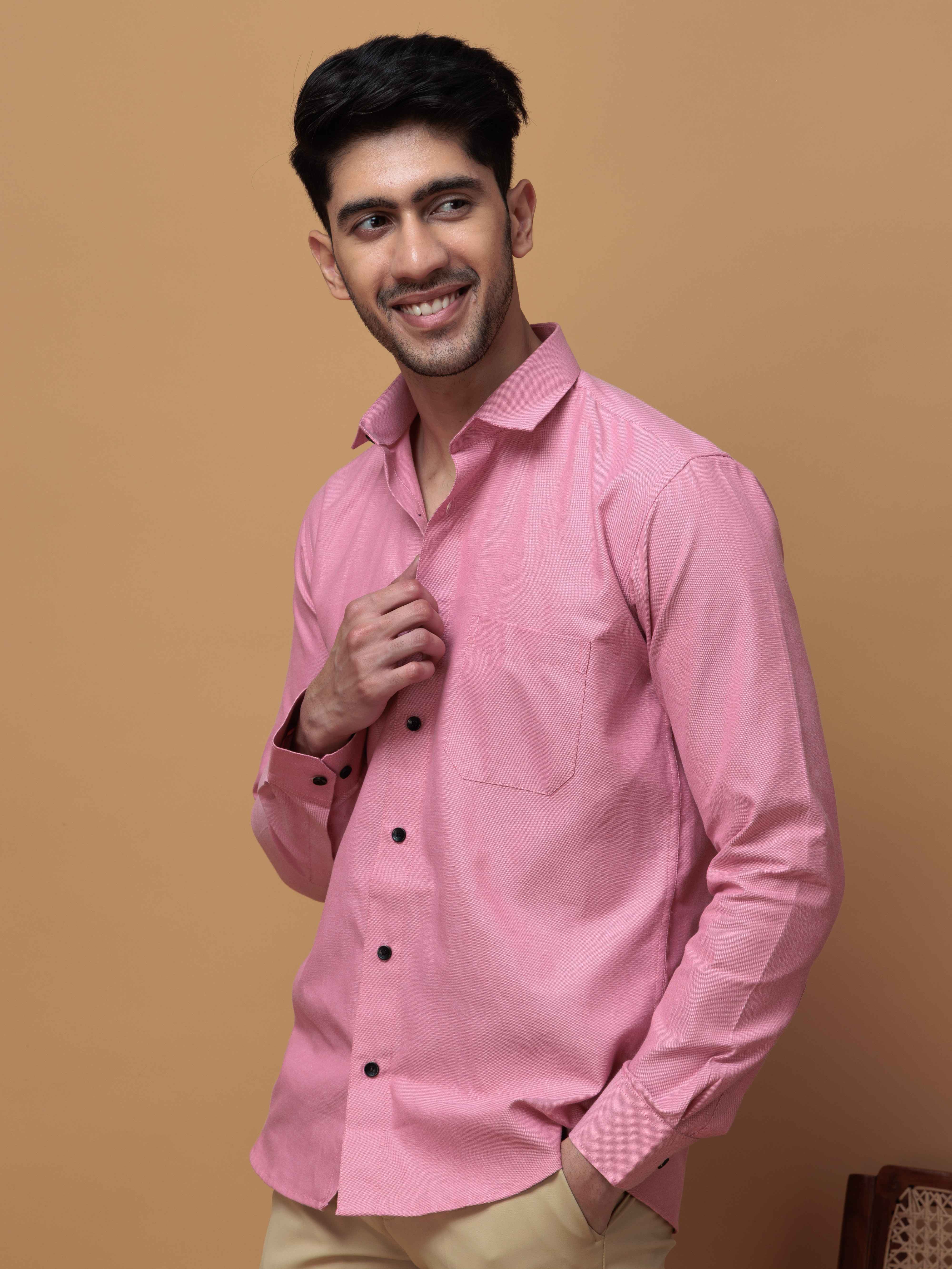 FORMAL PINK PLAIN OXFORD COTTON CASUAL SHIRT FOR MEN'S - Image 2
