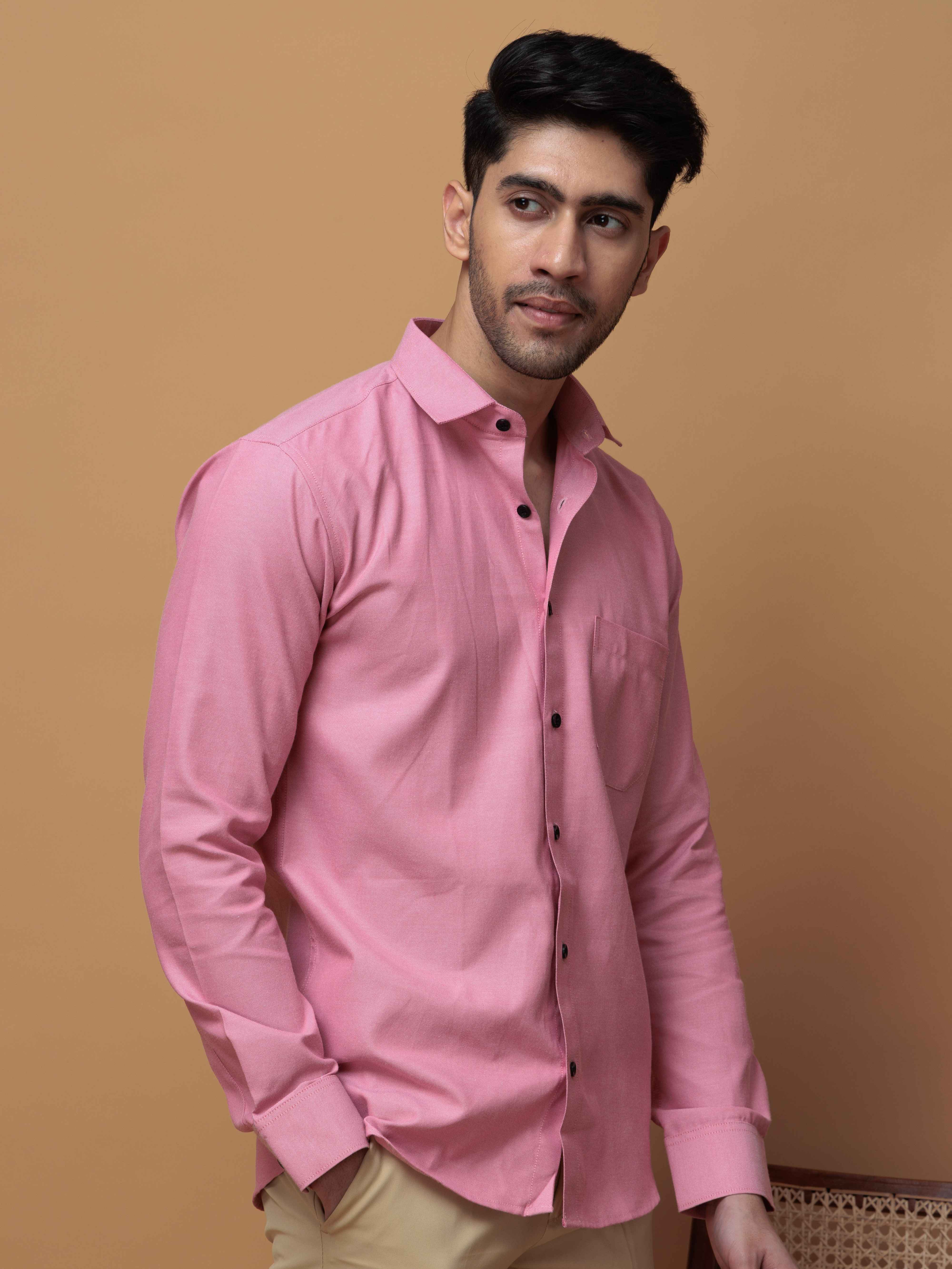 FORMAL PINK PLAIN OXFORD COTTON CASUAL SHIRT FOR MEN'S - Image 4