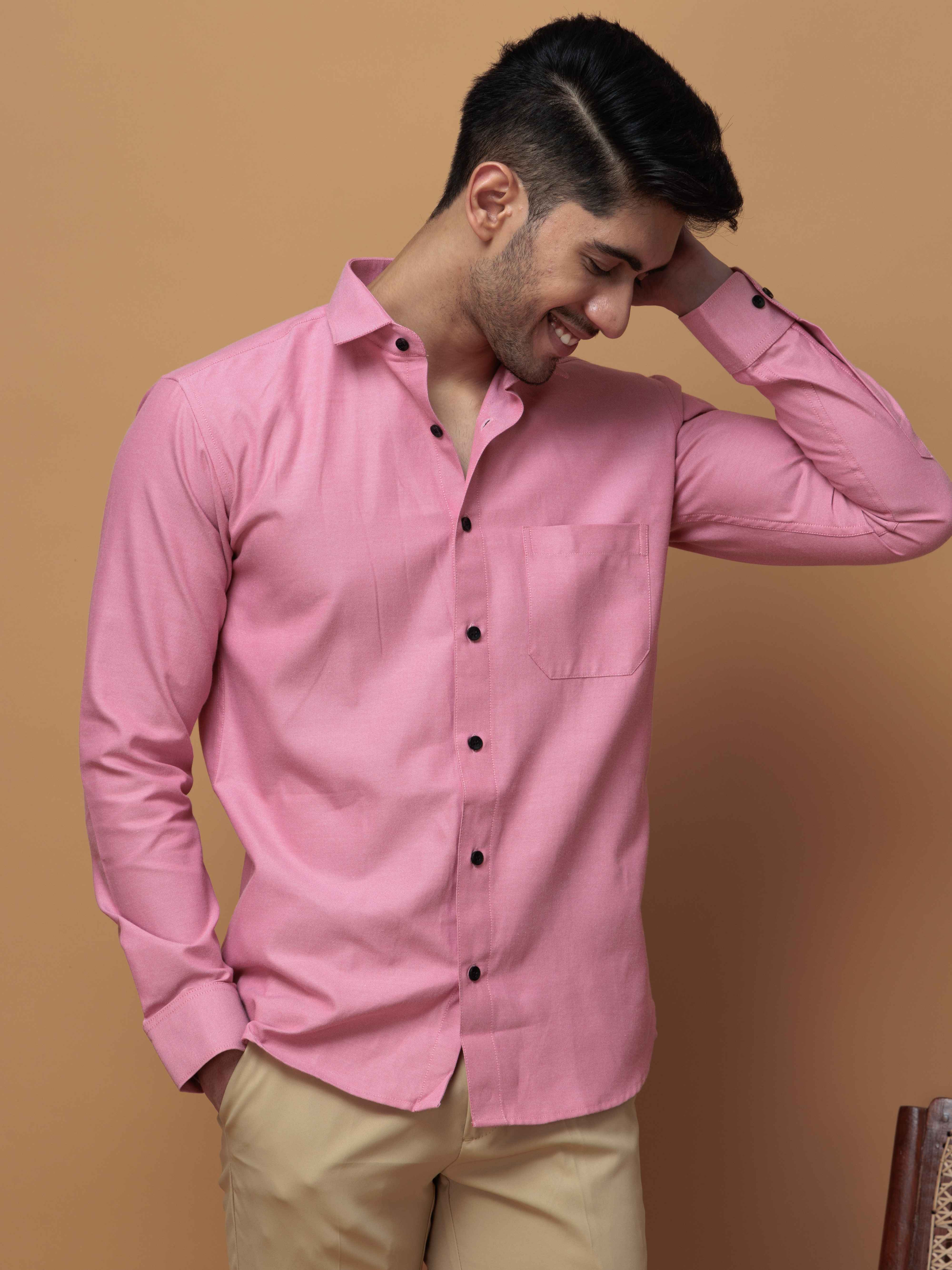 FORMAL PINK PLAIN OXFORD COTTON CASUAL SHIRT FOR MEN'S - Image 6