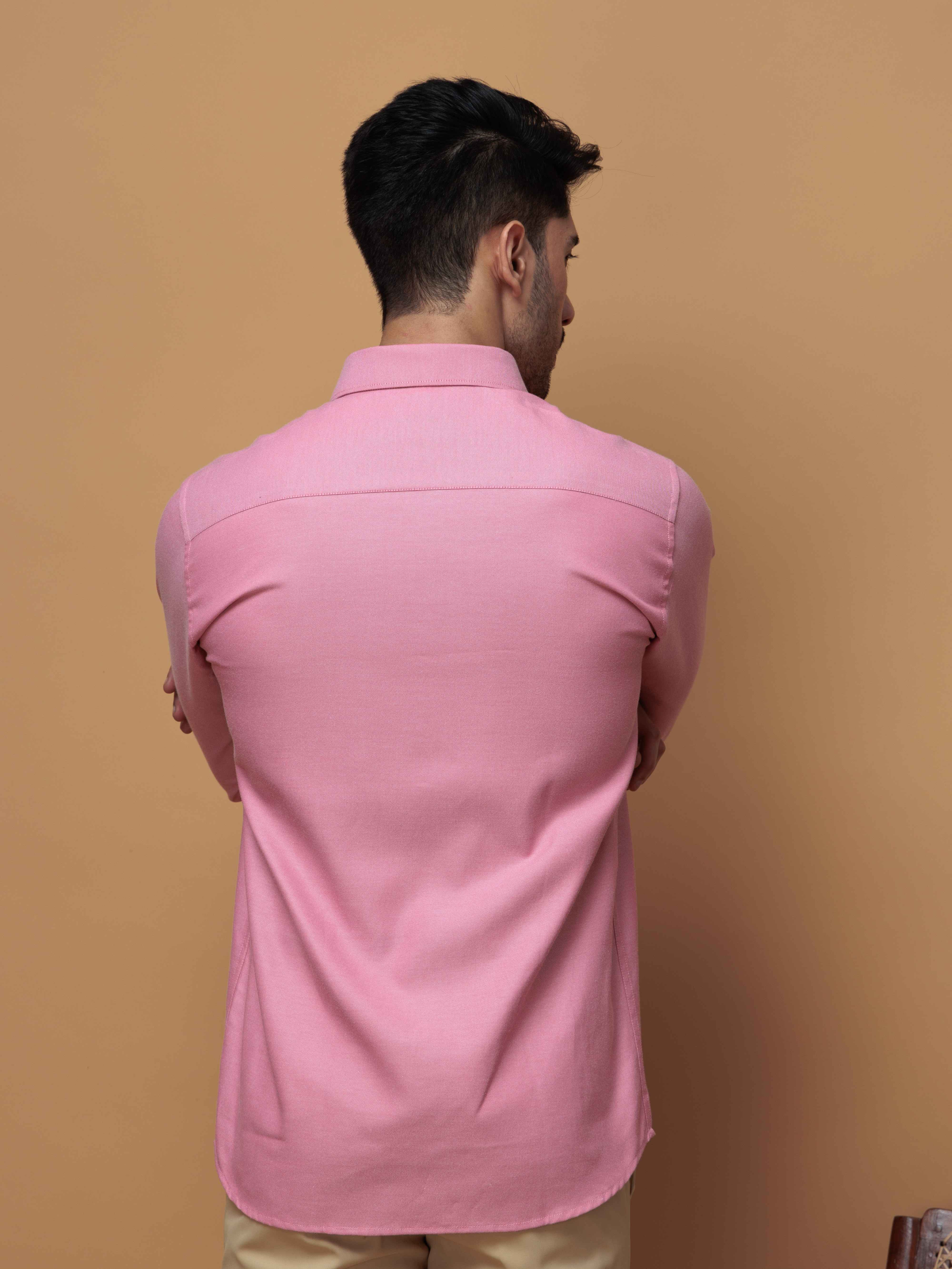 FORMAL PINK PLAIN OXFORD COTTON CASUAL SHIRT FOR MEN'S - Image 8