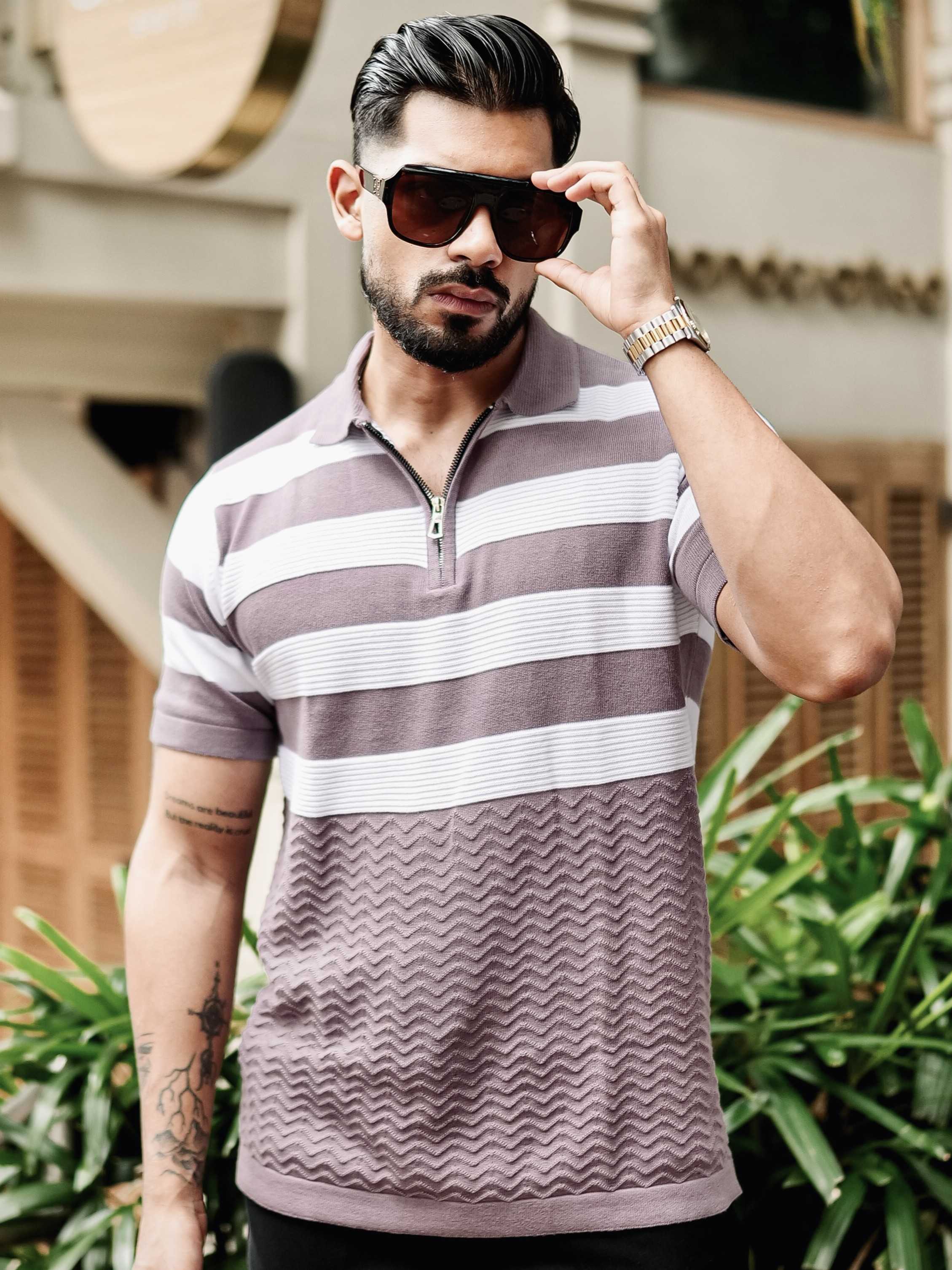FOOMER PURPLE HALF SLEEVE KNITTED TSHIRT FOR MEN'S