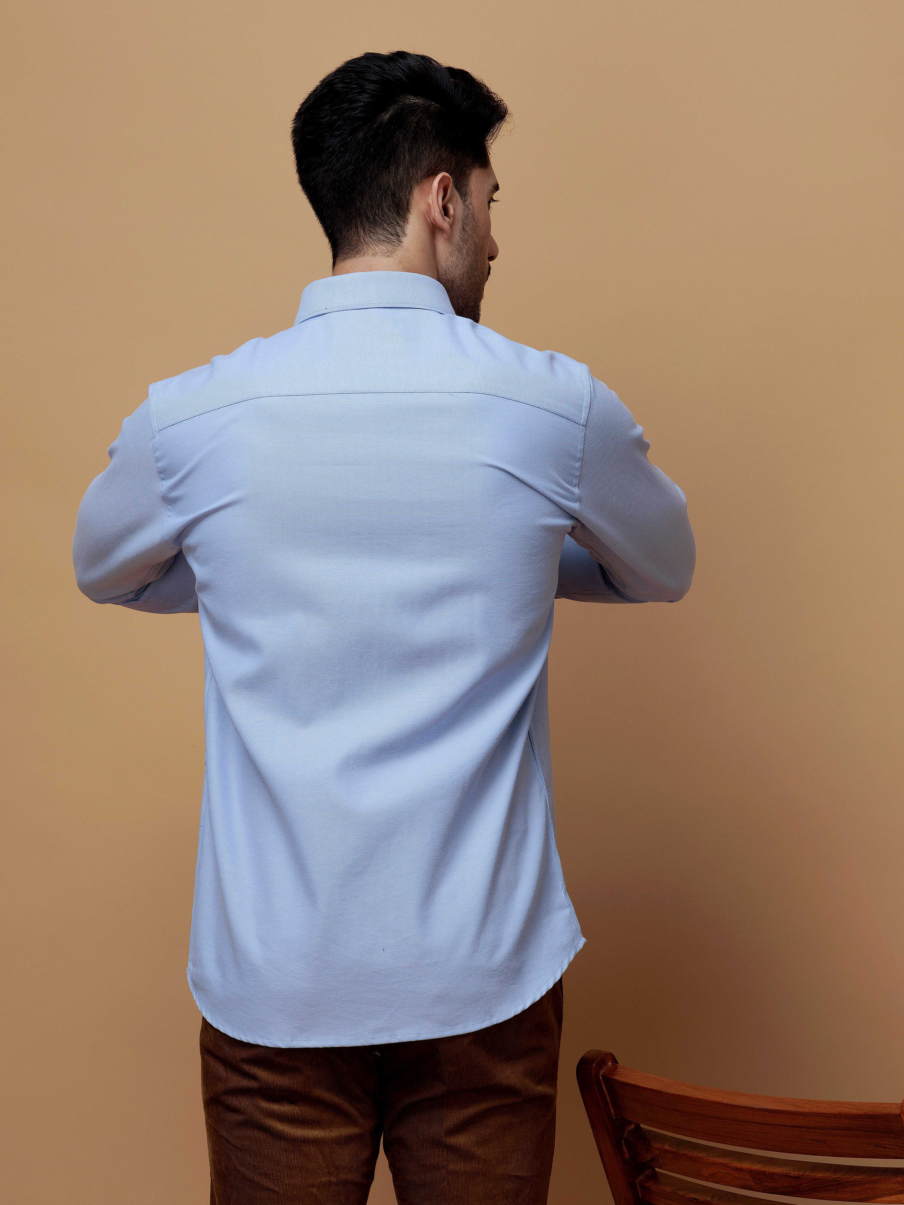 FORMAL SKY BLUE PLAIN OXFORD COTTON CASUAL SHIRT FOR MEN'S - Image 3