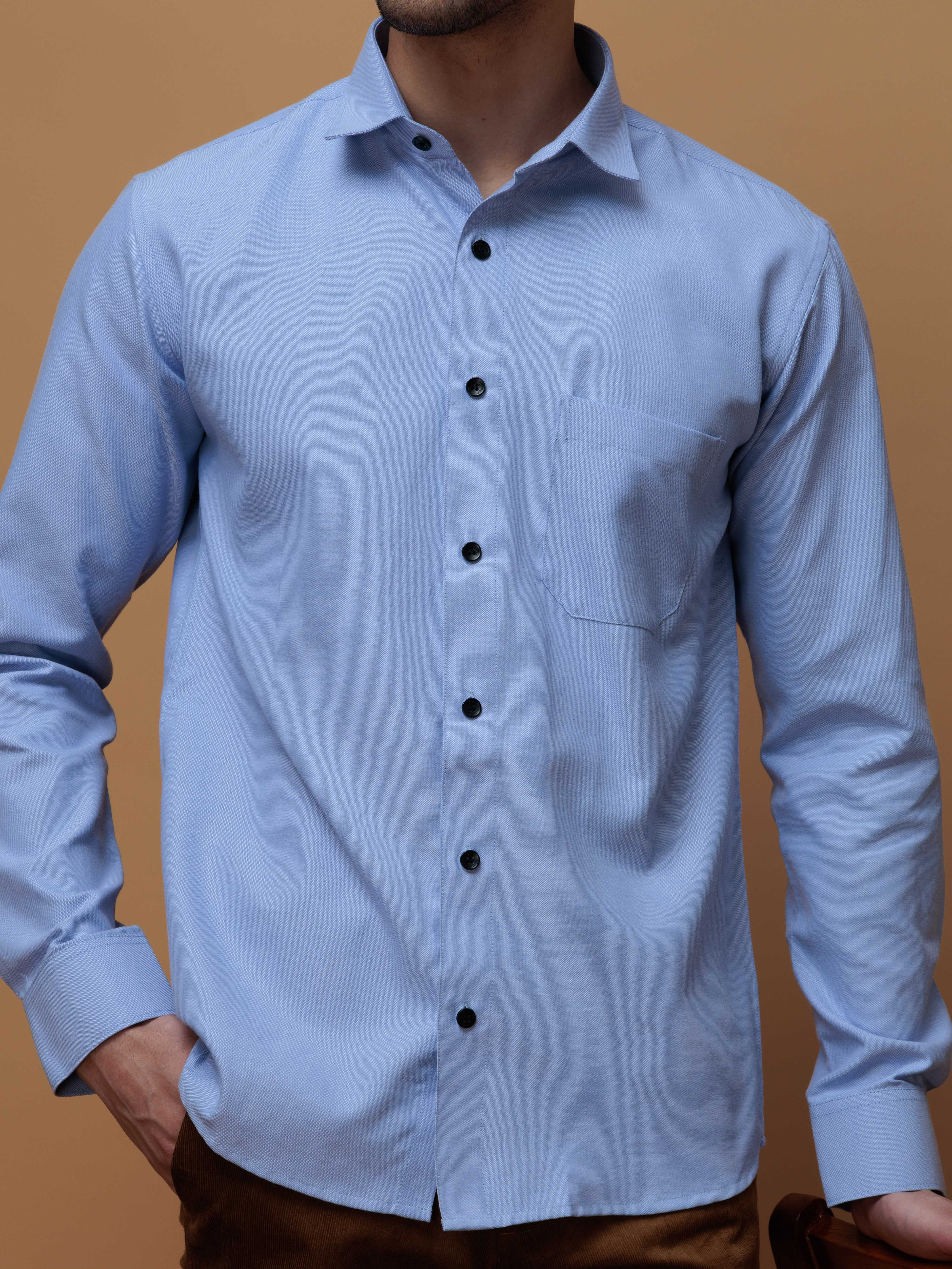 FORMAL SKY BLUE PLAIN OXFORD COTTON CASUAL SHIRT FOR MEN'S - Image 4