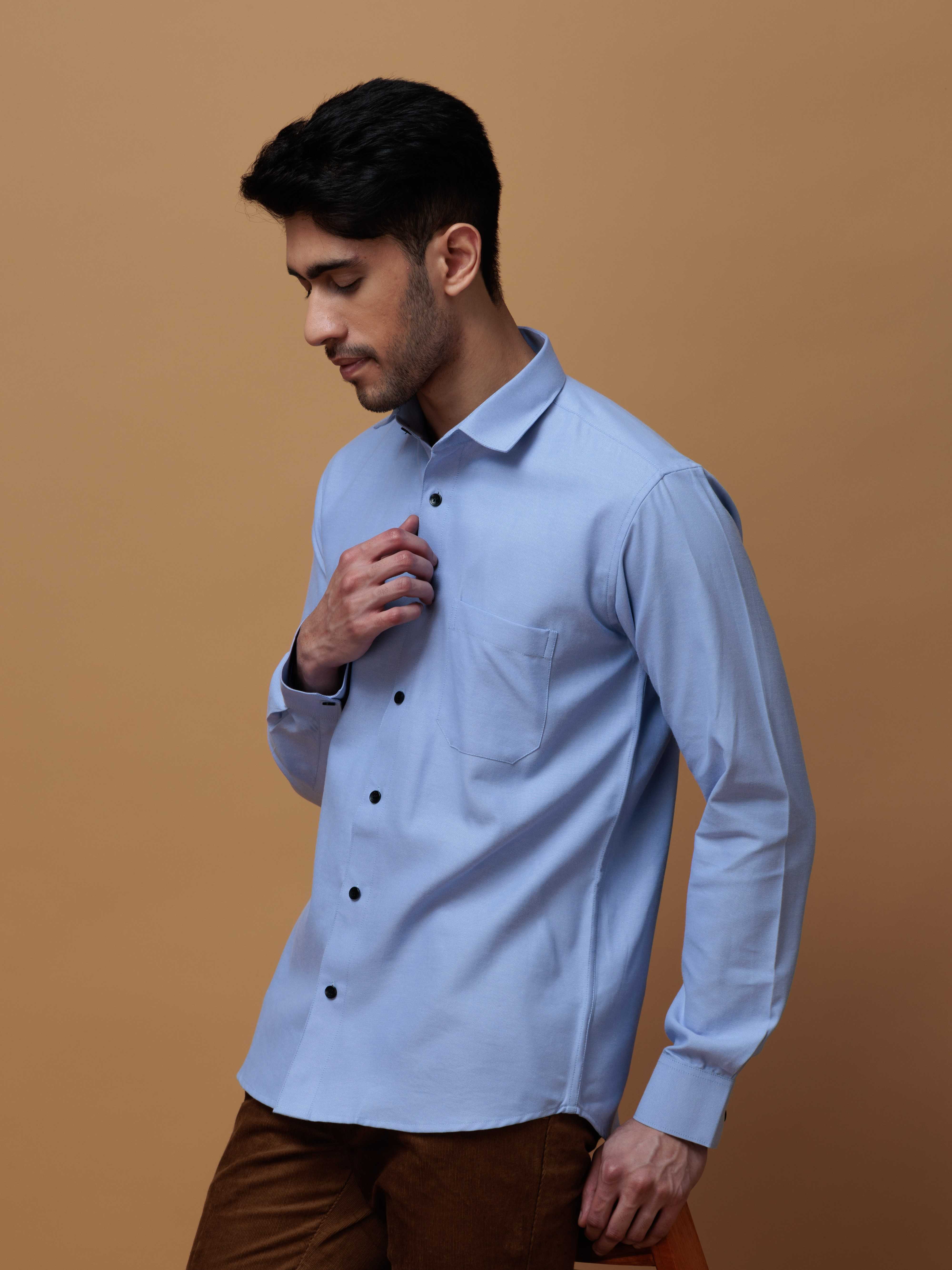 FORMAL SKY BLUE PLAIN OXFORD COTTON CASUAL SHIRT FOR MEN'S - Image 5