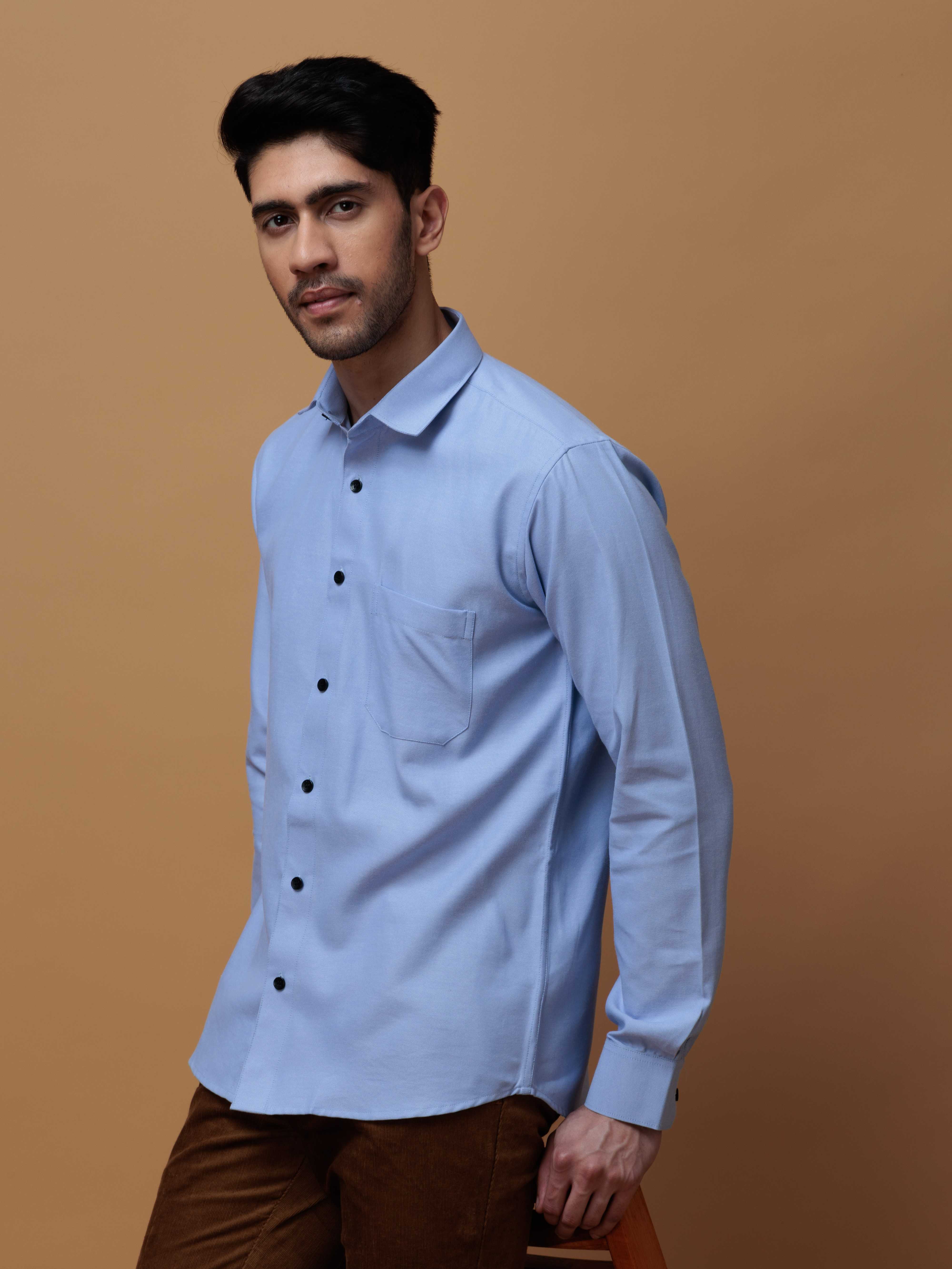 FORMAL SKY BLUE PLAIN OXFORD COTTON CASUAL SHIRT FOR MEN'S - Image 6