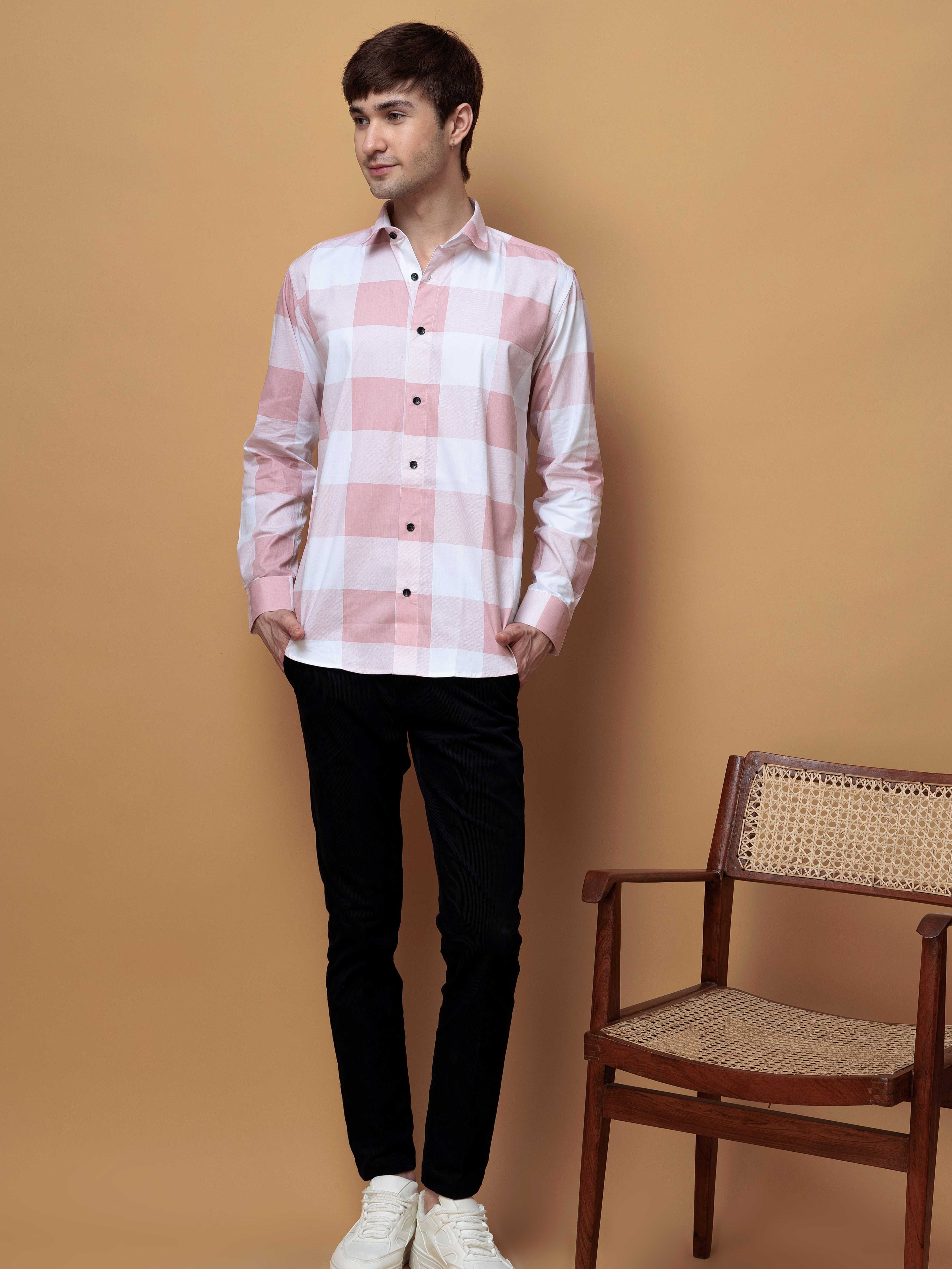 FOOMER SQUARE PEACH CHECKED COTTON CASUAL SHIRT FOR MEN'S - Image 4