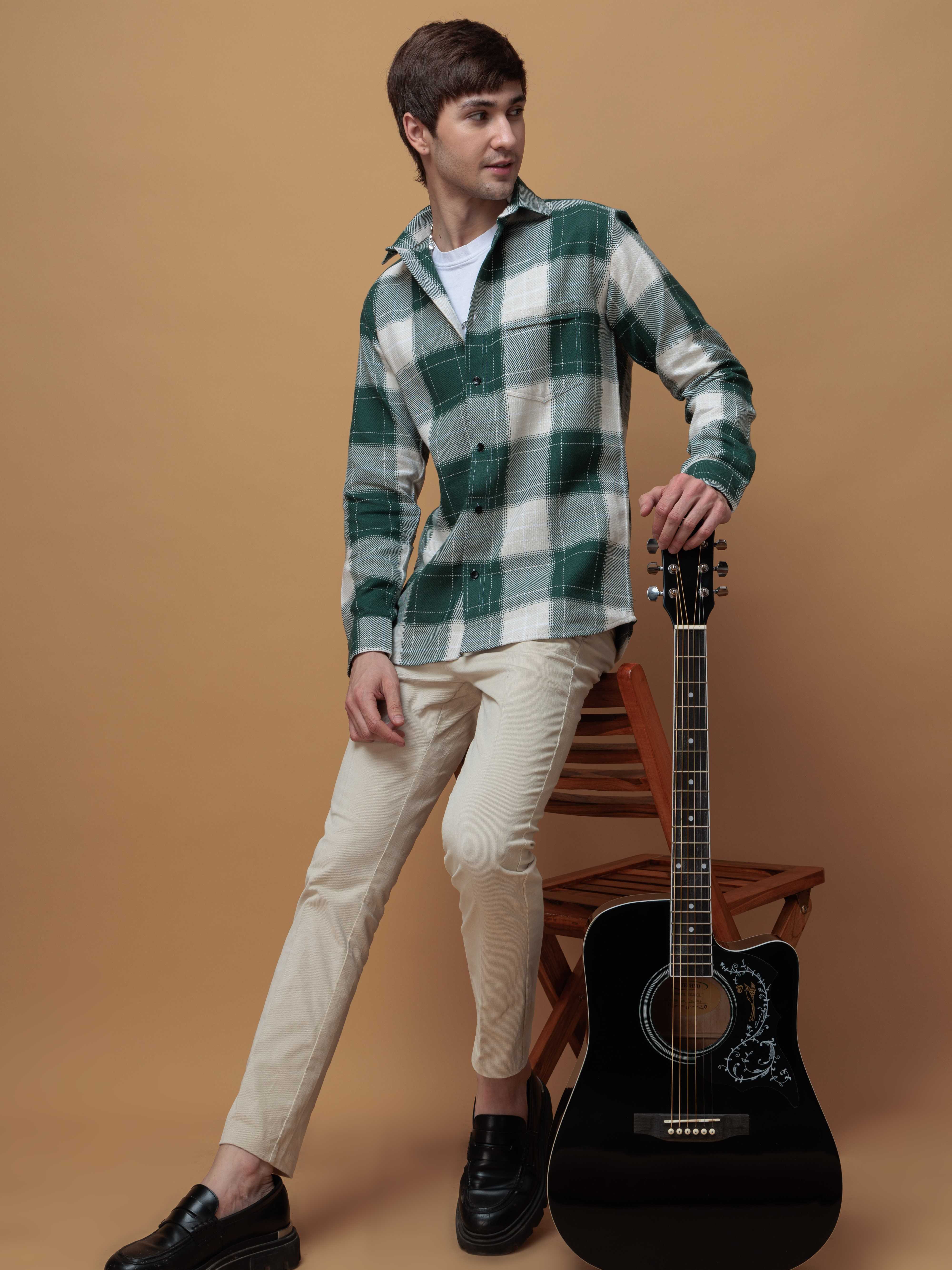 FOOMER TARTAN GREEN CHECKED CASUAL SHIRT FOR MEN'S - Image 10