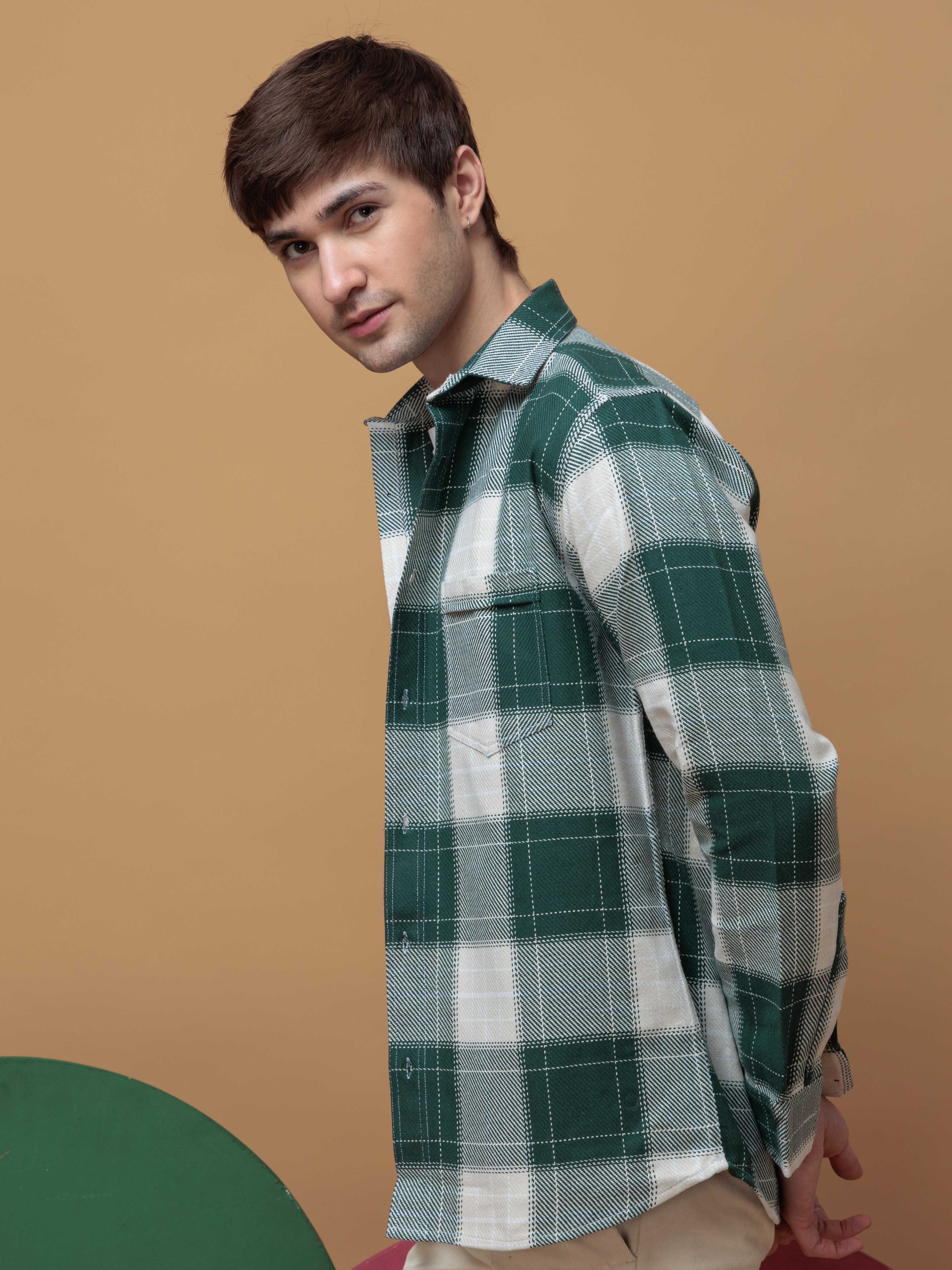 FOOMER TARTAN GREEN CHECKED CASUAL SHIRT FOR MEN'S - Image 3