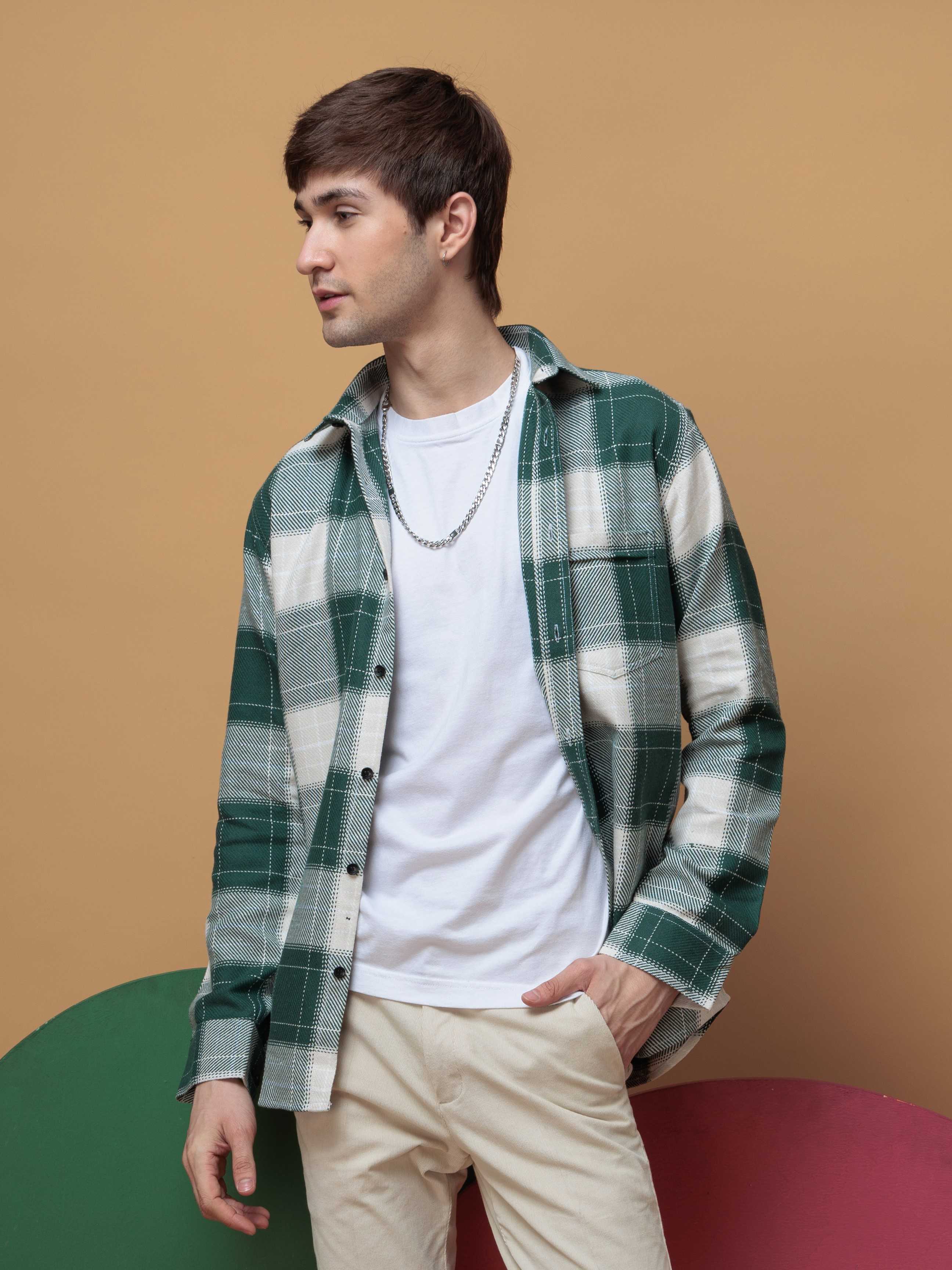 FOOMER TARTAN GREEN CHECKED CASUAL SHIRT FOR MEN'S - Image 6