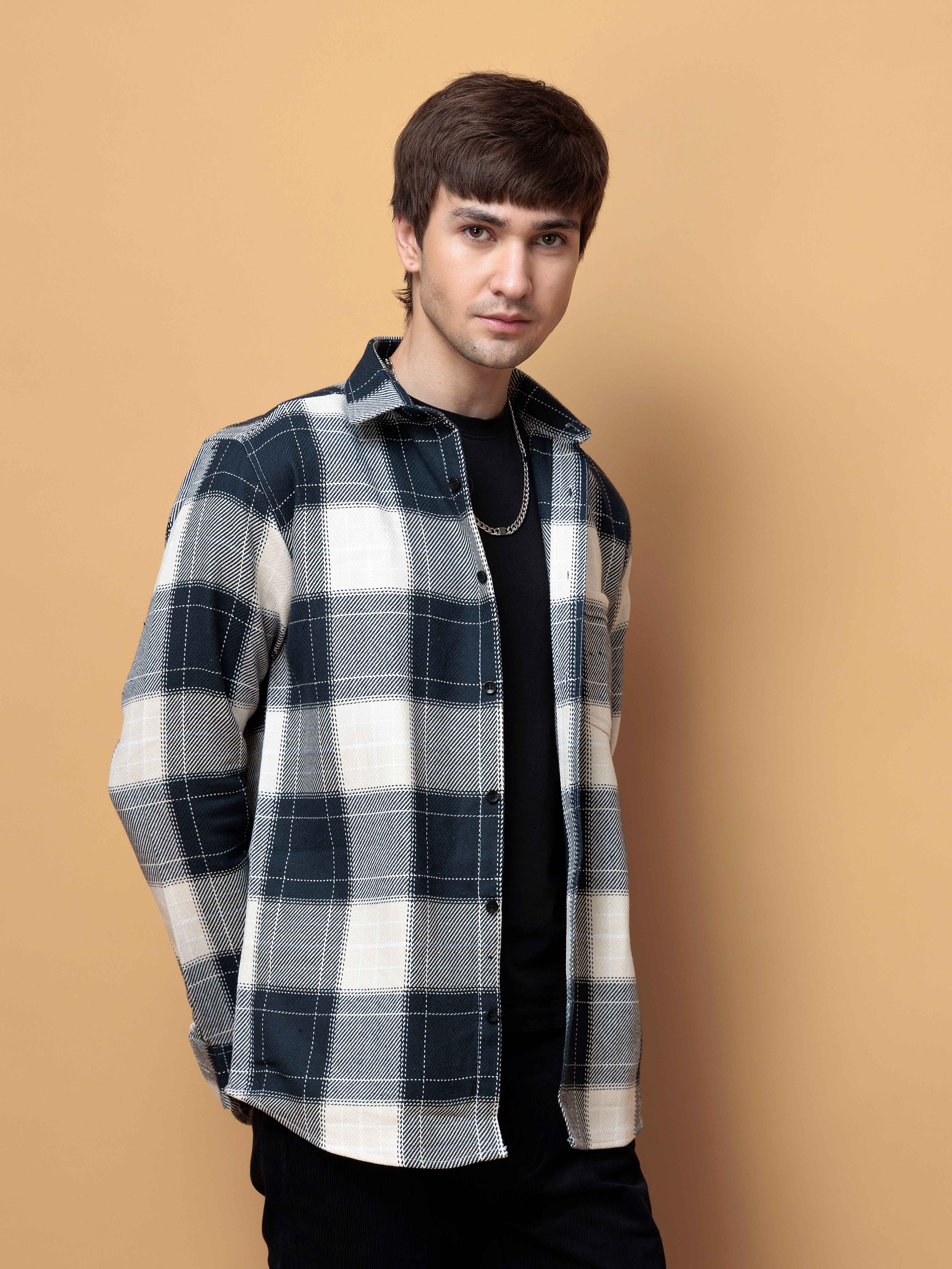 FOOMER TARTAN NAVY CHECKED COTTON CASUAL SHIRT FOR MEN'S - Image 4