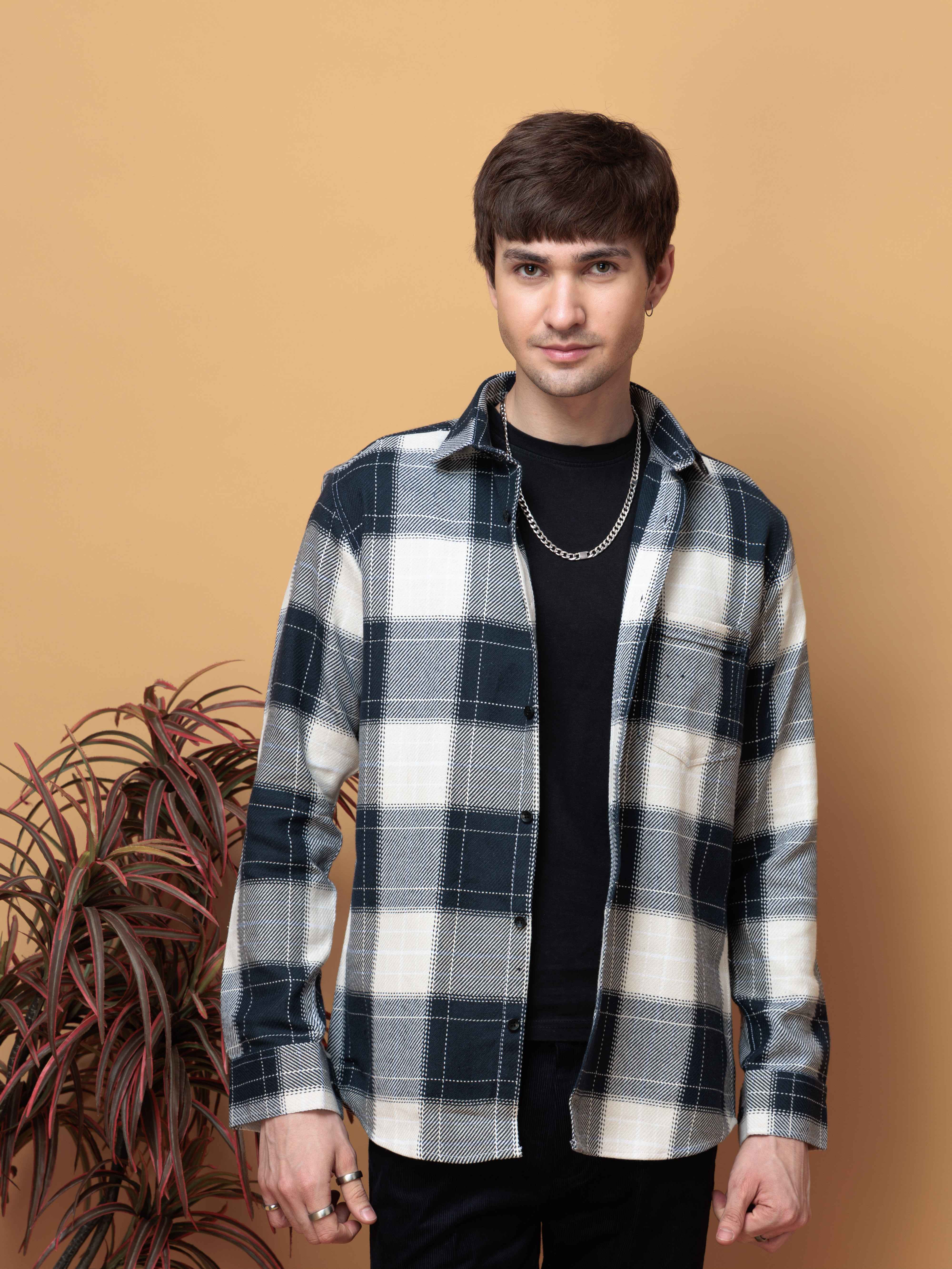 FOOMER TARTAN NAVY CHECKED COTTON CASUAL SHIRT FOR MEN'S - Image 8