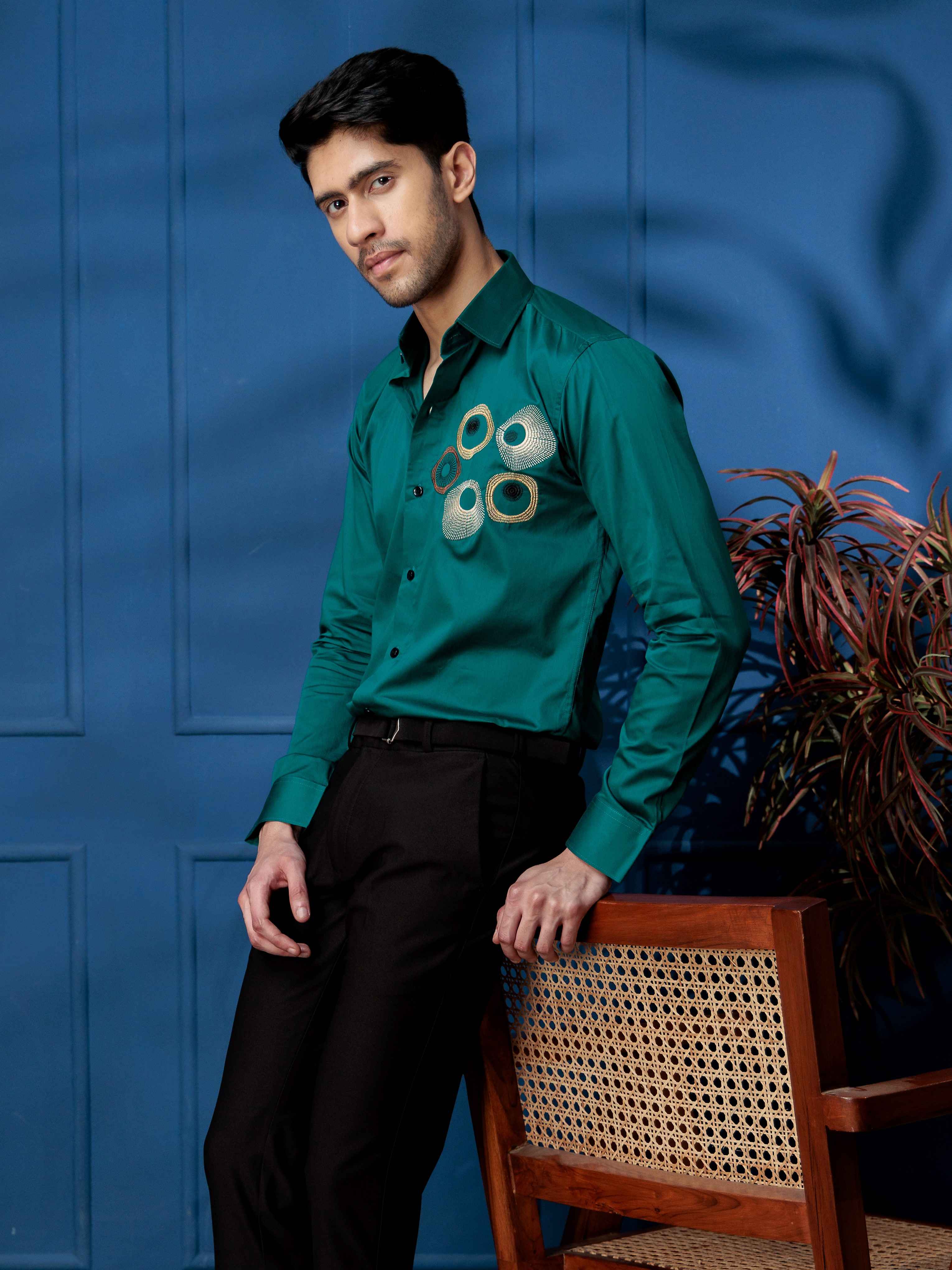 FOOMER VIRTUAL ROUND EMBROIDERED RAMA LUXURY COTTON SHIRT FOR MEN - Image 4