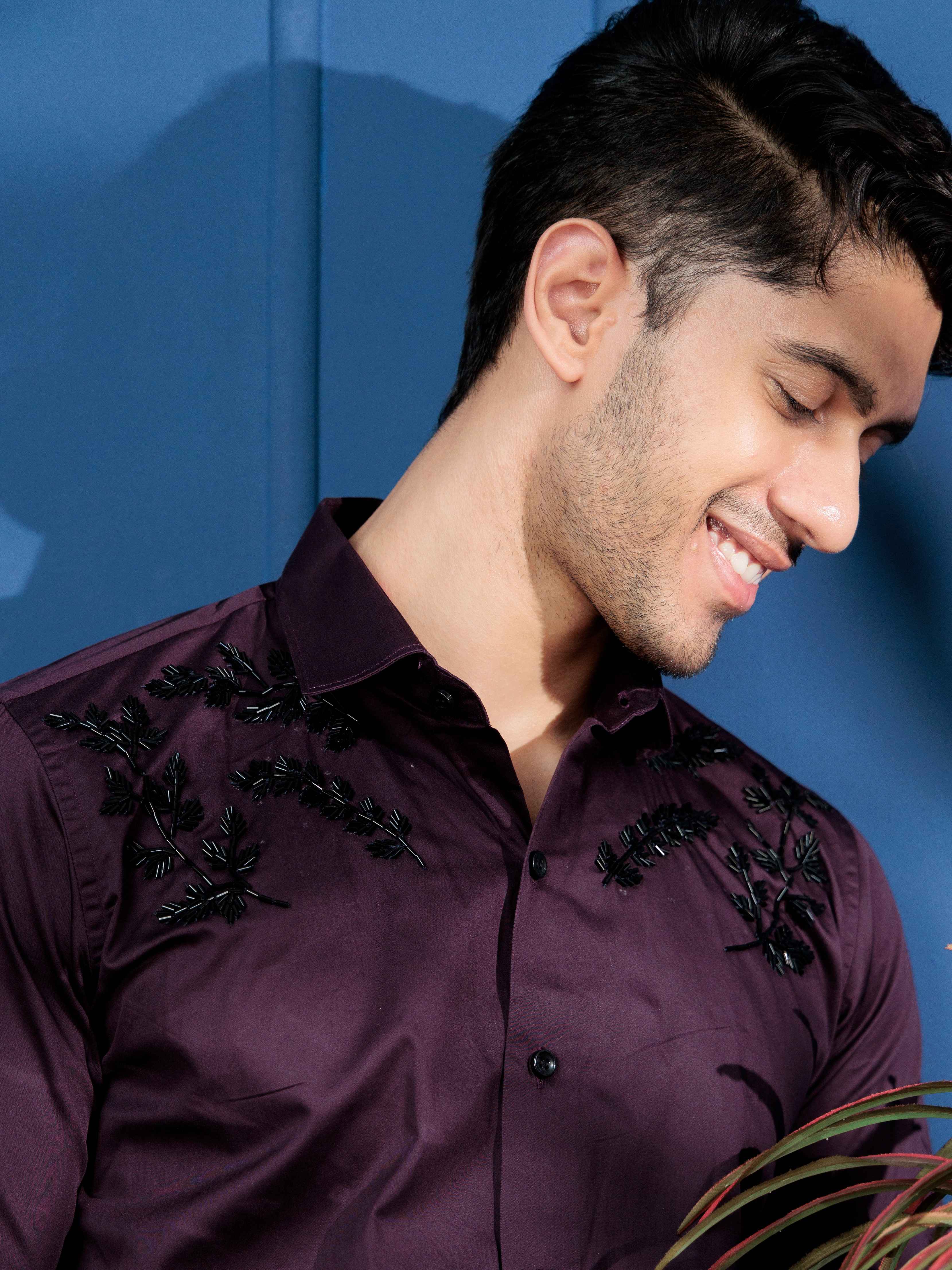 FOOMER WAVE HD RHINESTONE HAND WORK SATIN COTTON SHIRT FOR MEN - Image 2