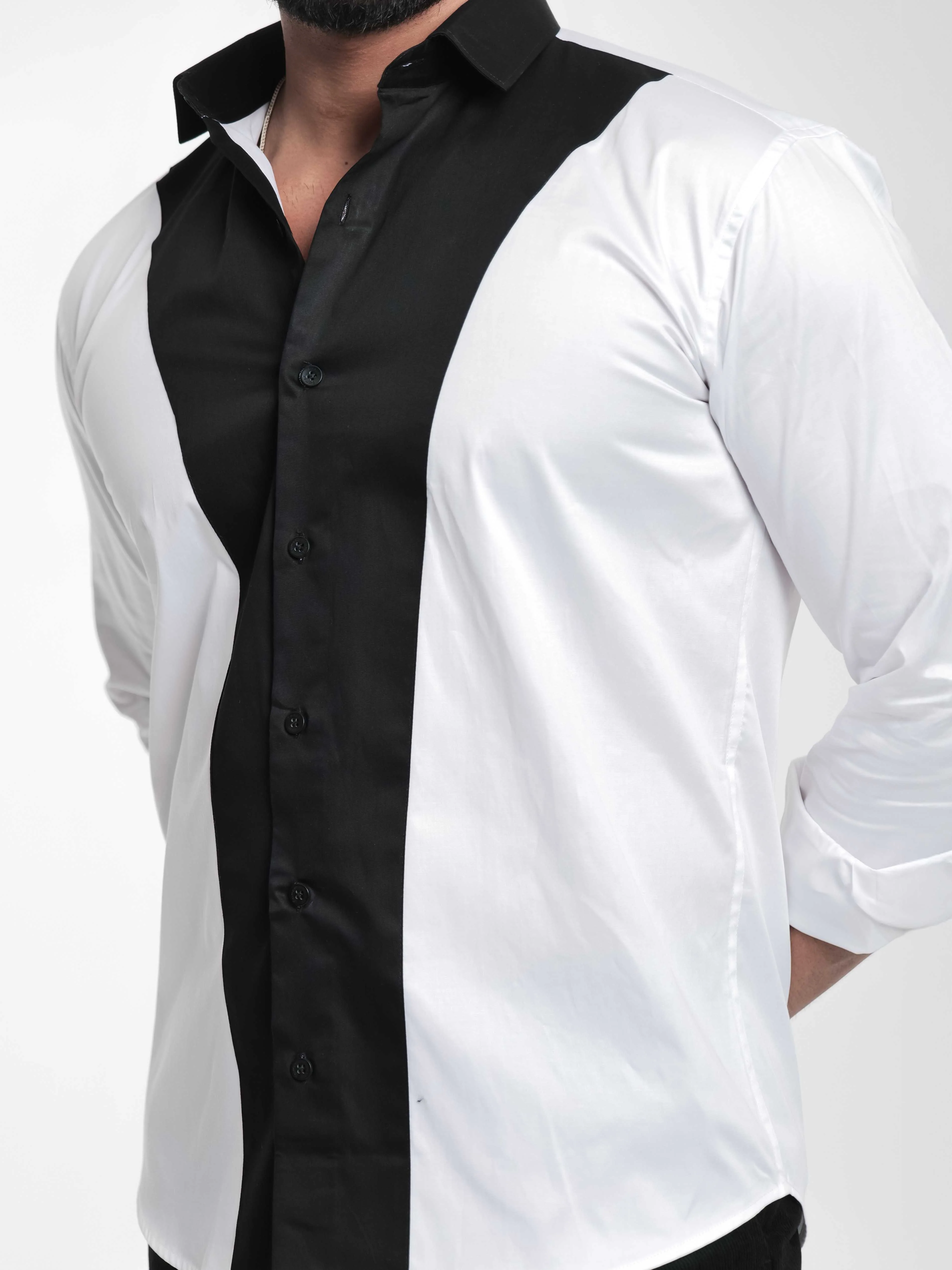 FOOMER WHITE AND BLACK CUT N SEW DESIGNER SHIRT FOR MEN'S - Image 10
