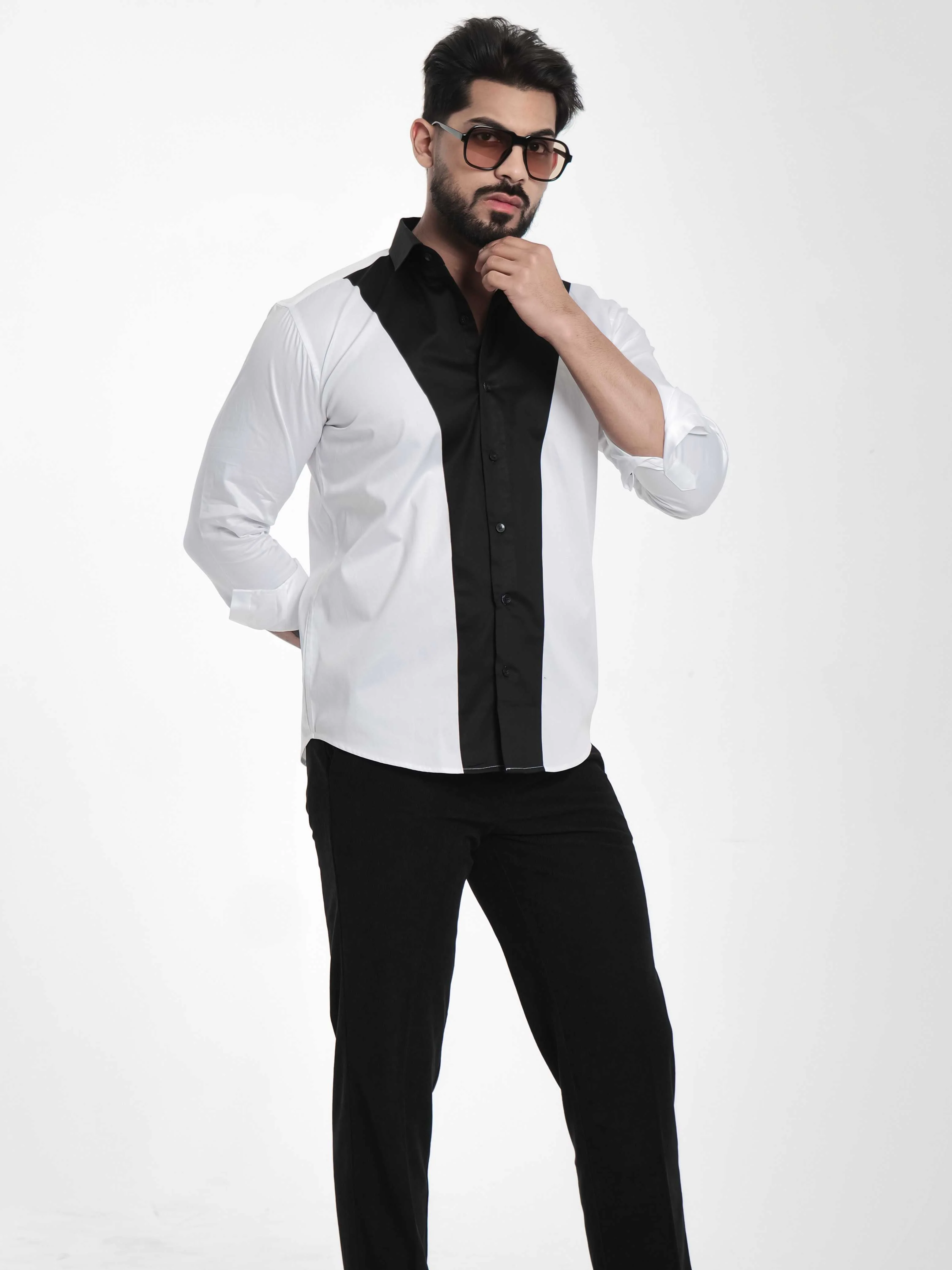 FOOMER WHITE AND BLACK CUT N SEW DESIGNER SHIRT FOR MEN'S - Image 6