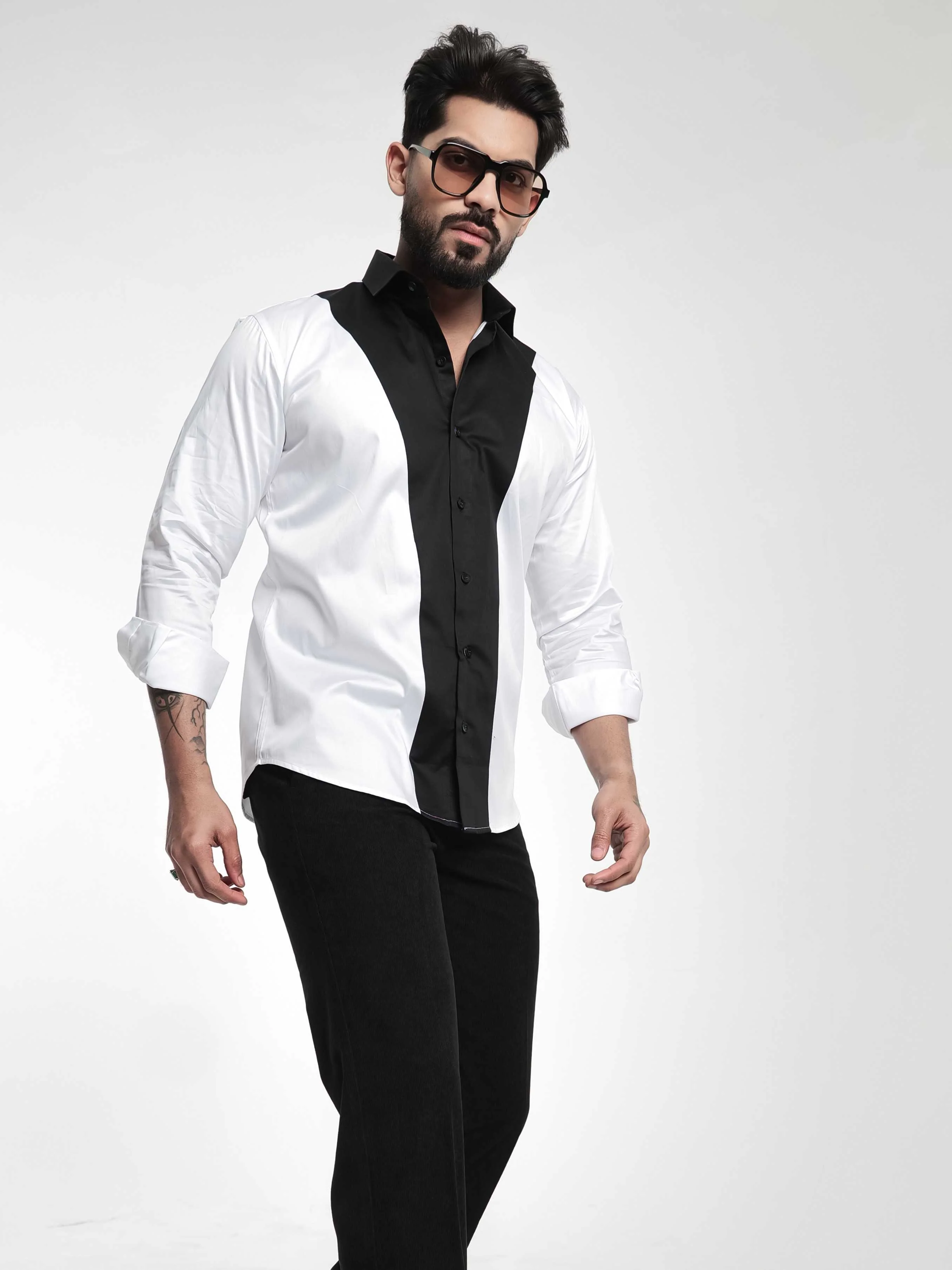 FOOMER WHITE AND BLACK CUT N SEW DESIGNER SHIRT FOR MEN'S - Image 8
