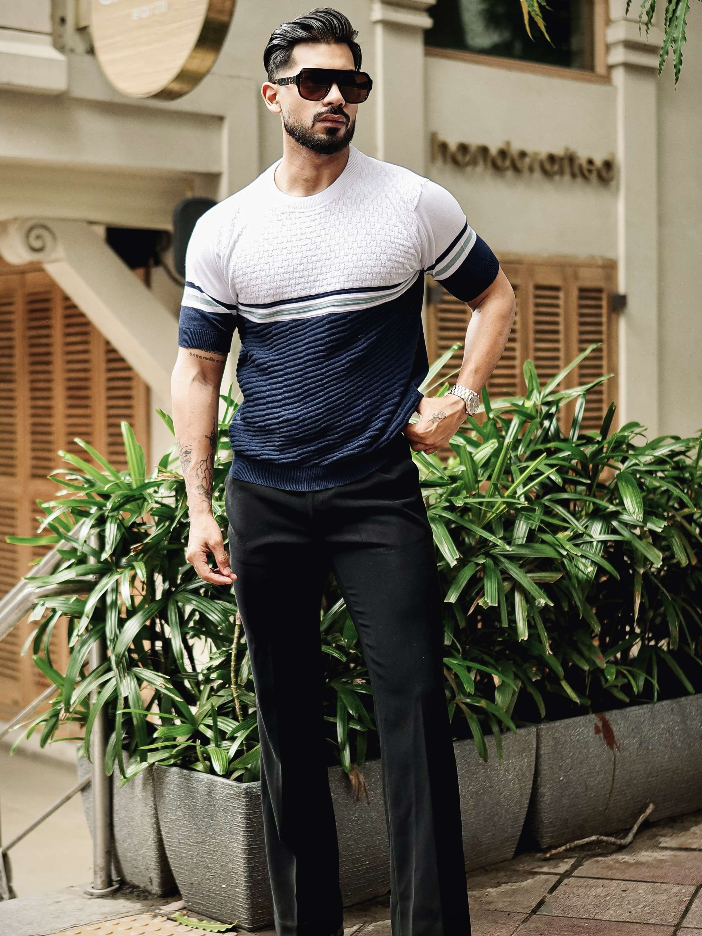 FOOMER NAVY HALF SLEEVE KNITTED TSHIRT FOR MEN'S - Image 3