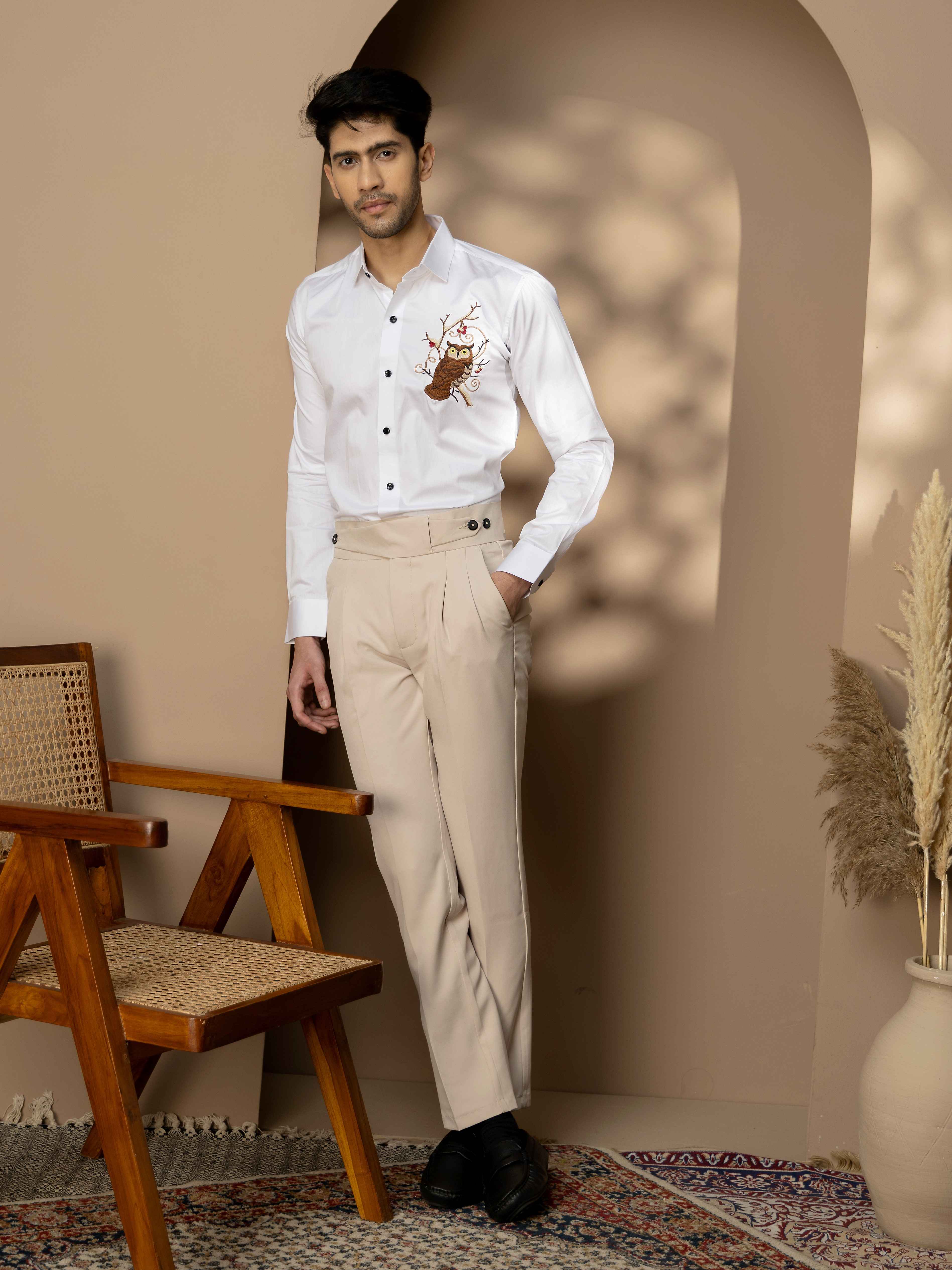 FOOMER WHITE OWL EMBROIDERED CLUB WEAR SATIN COTTON SHIRT - Image 6