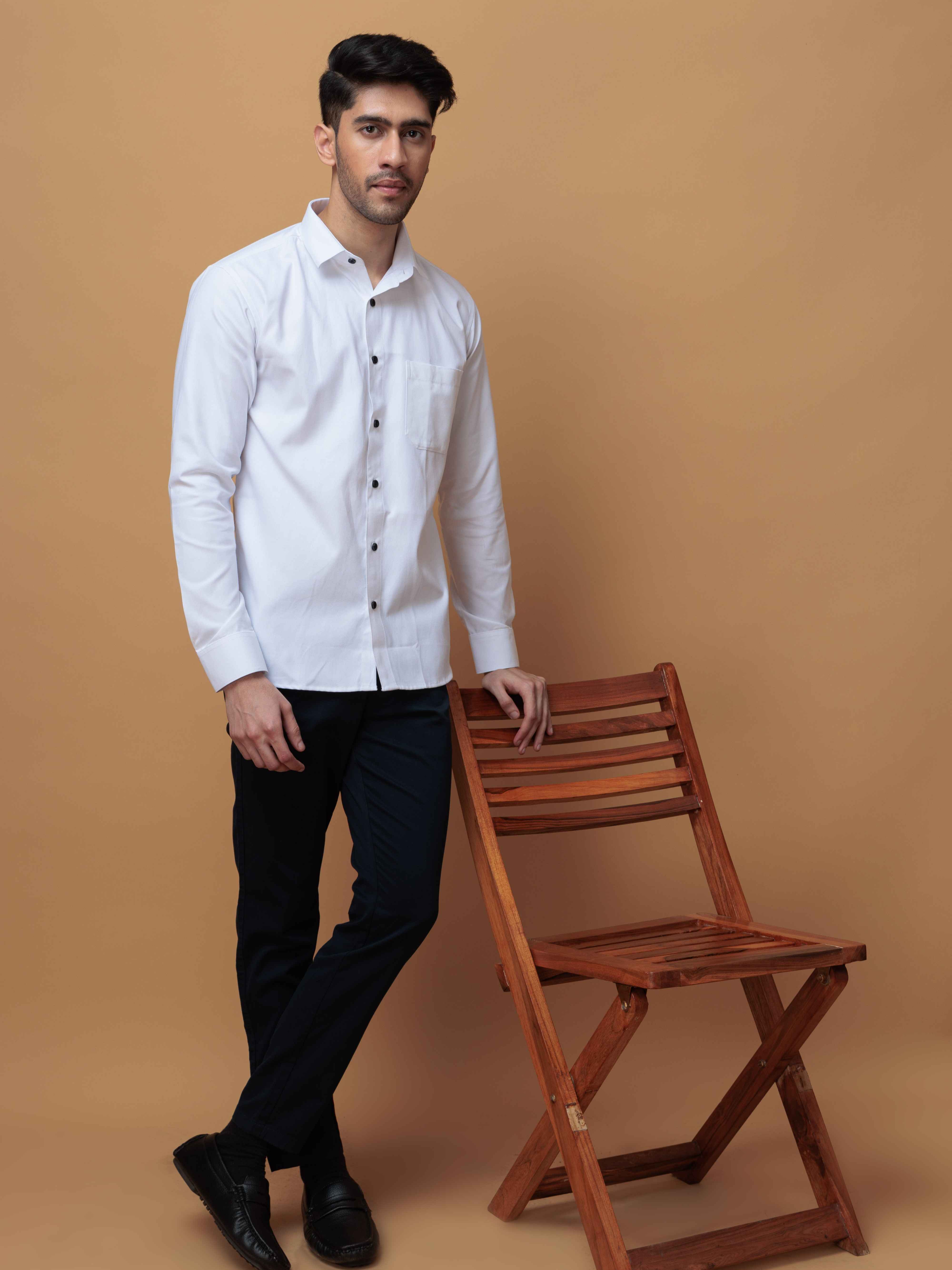 FORMAL WHITE PLAIN OXFORD COTTON CASUAL SHIRT FOR MEN'S - Image 3