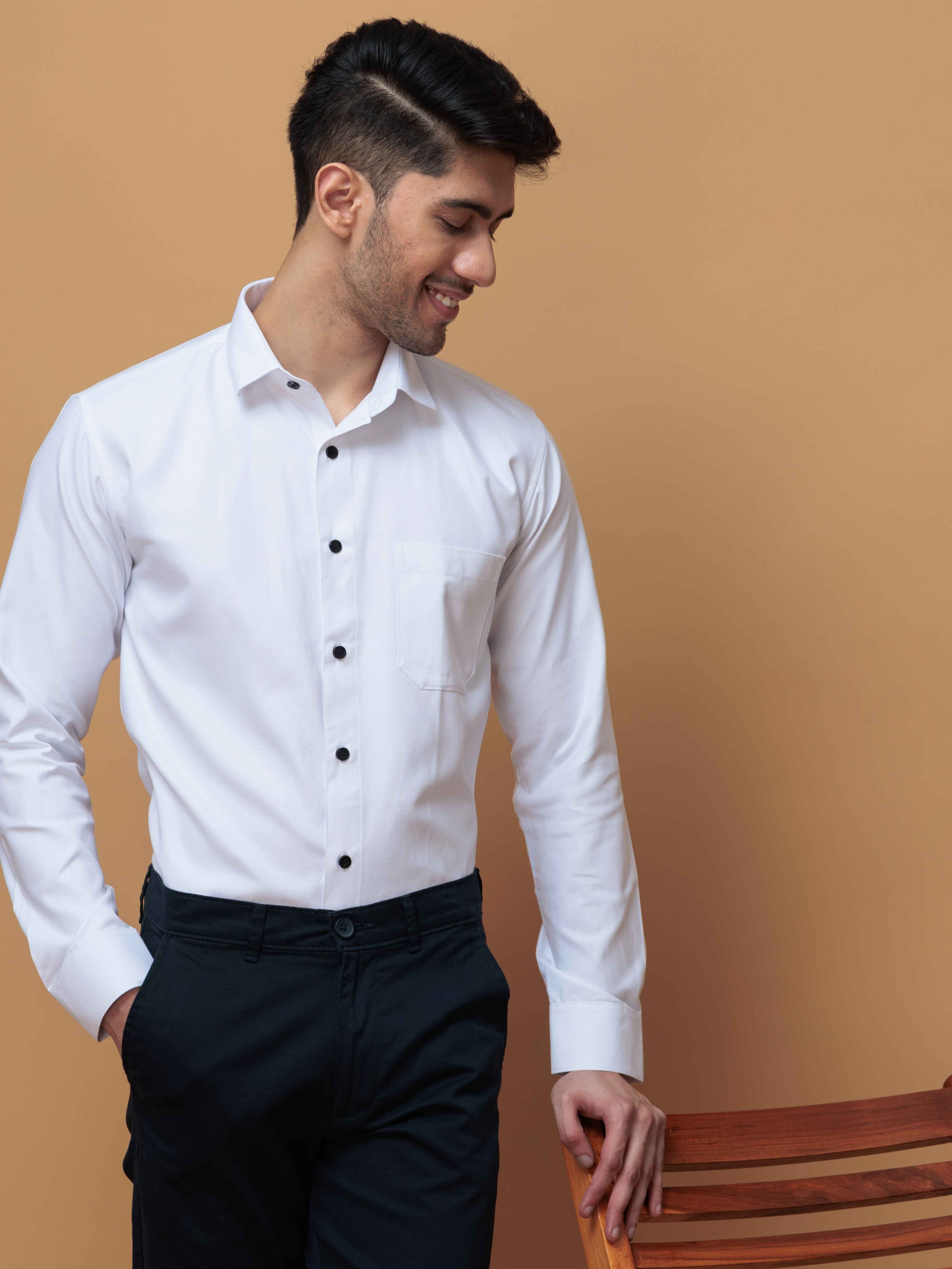 FORMAL WHITE PLAIN OXFORD COTTON CASUAL SHIRT FOR MEN'S - Image 4