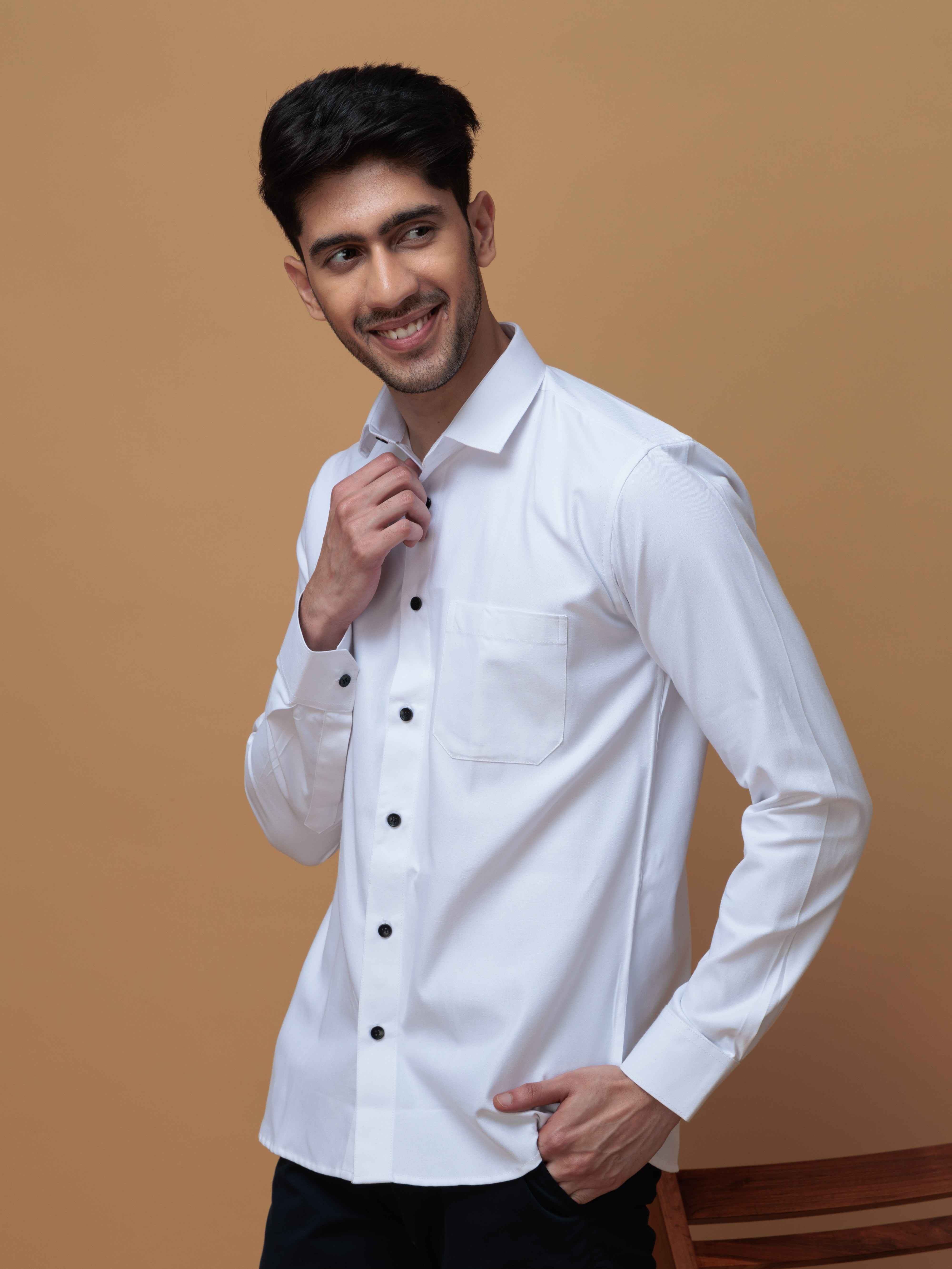 FORMAL WHITE PLAIN OXFORD COTTON CASUAL SHIRT FOR MEN'S - Image 5