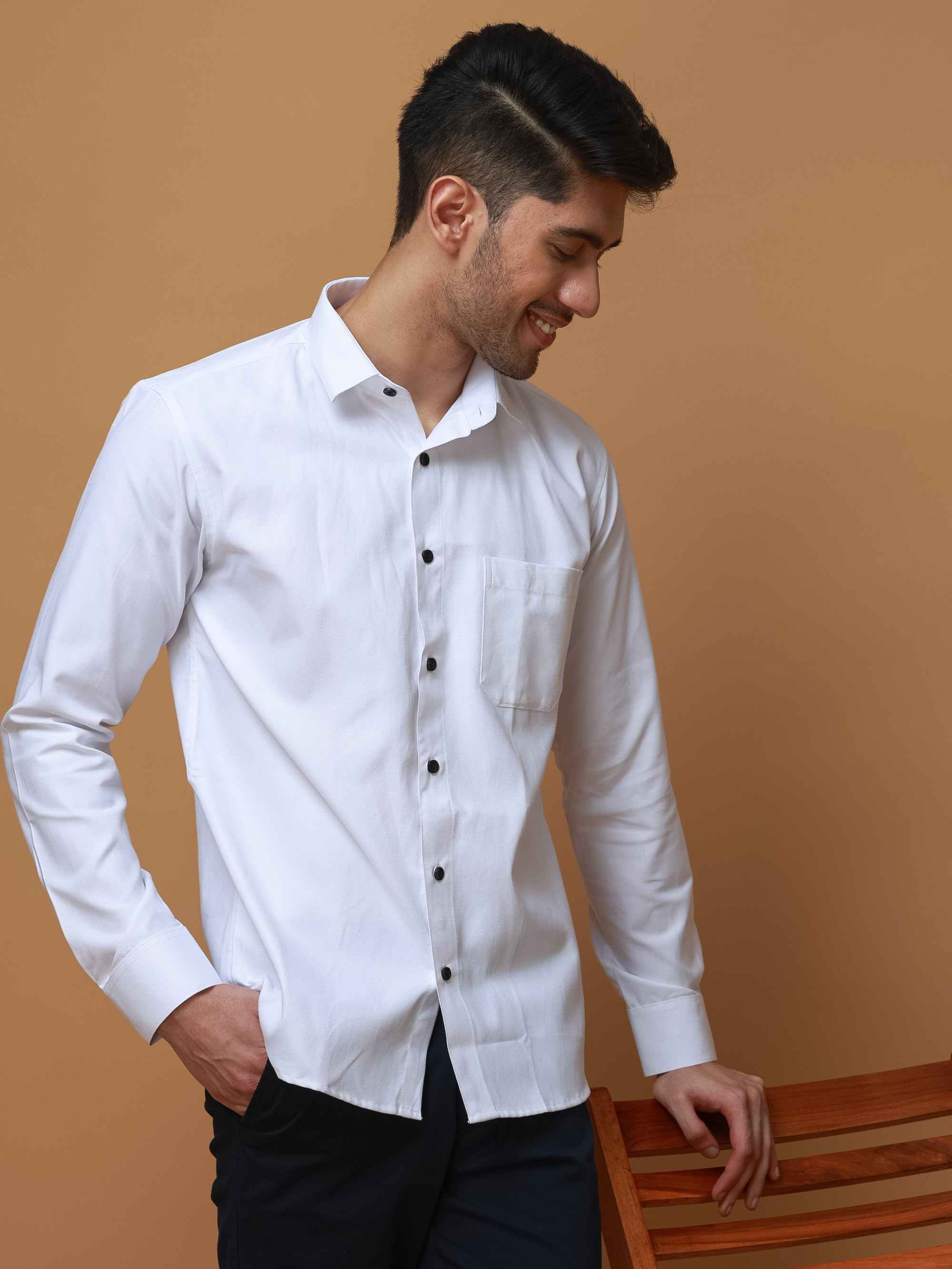 FORMAL WHITE PLAIN OXFORD COTTON CASUAL SHIRT FOR MEN'S - Image 7