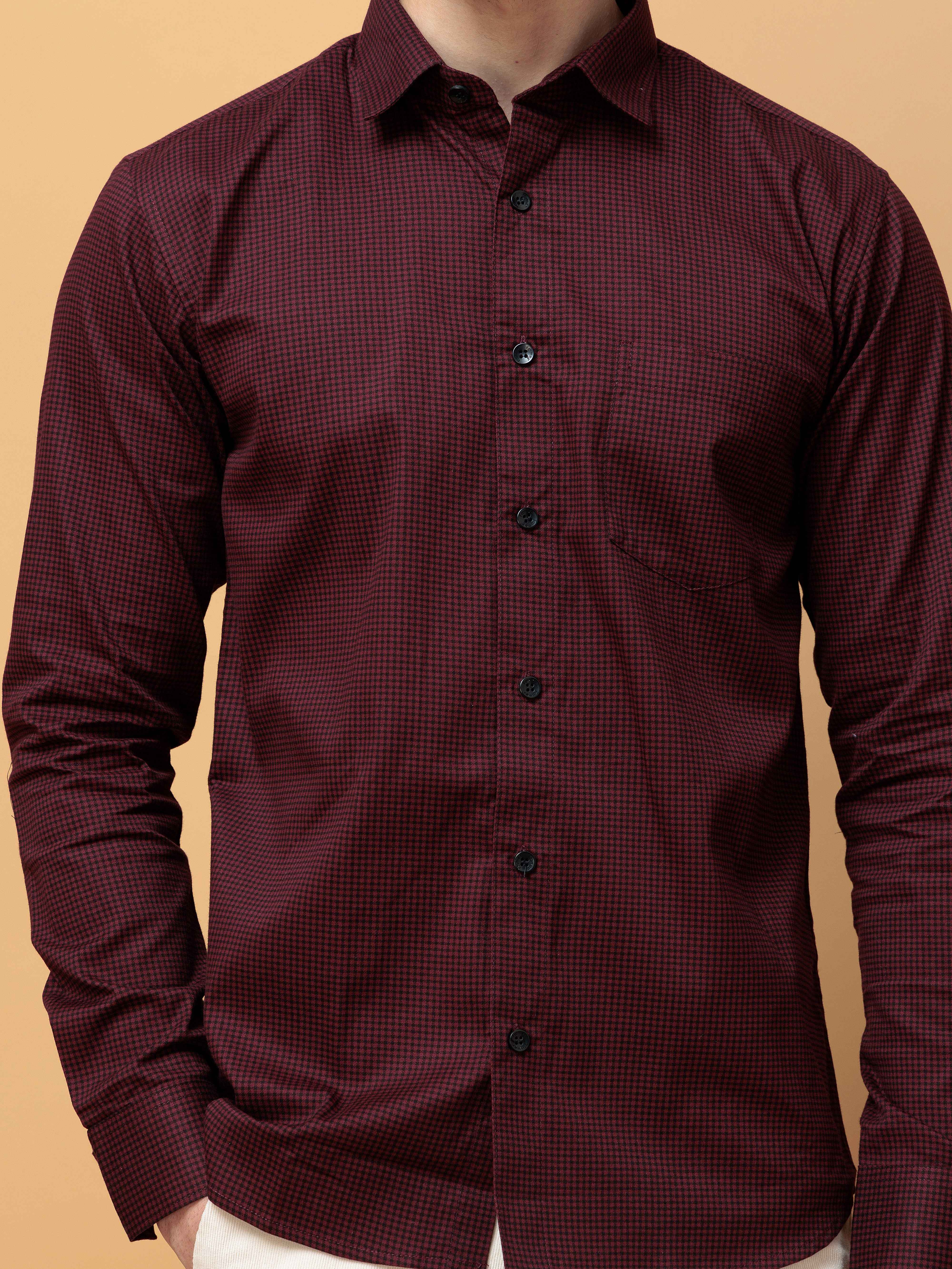 FOOMER WINE MINI CHECKED COTTON CASUAL SHIRT FOR MEN'S - Image 2