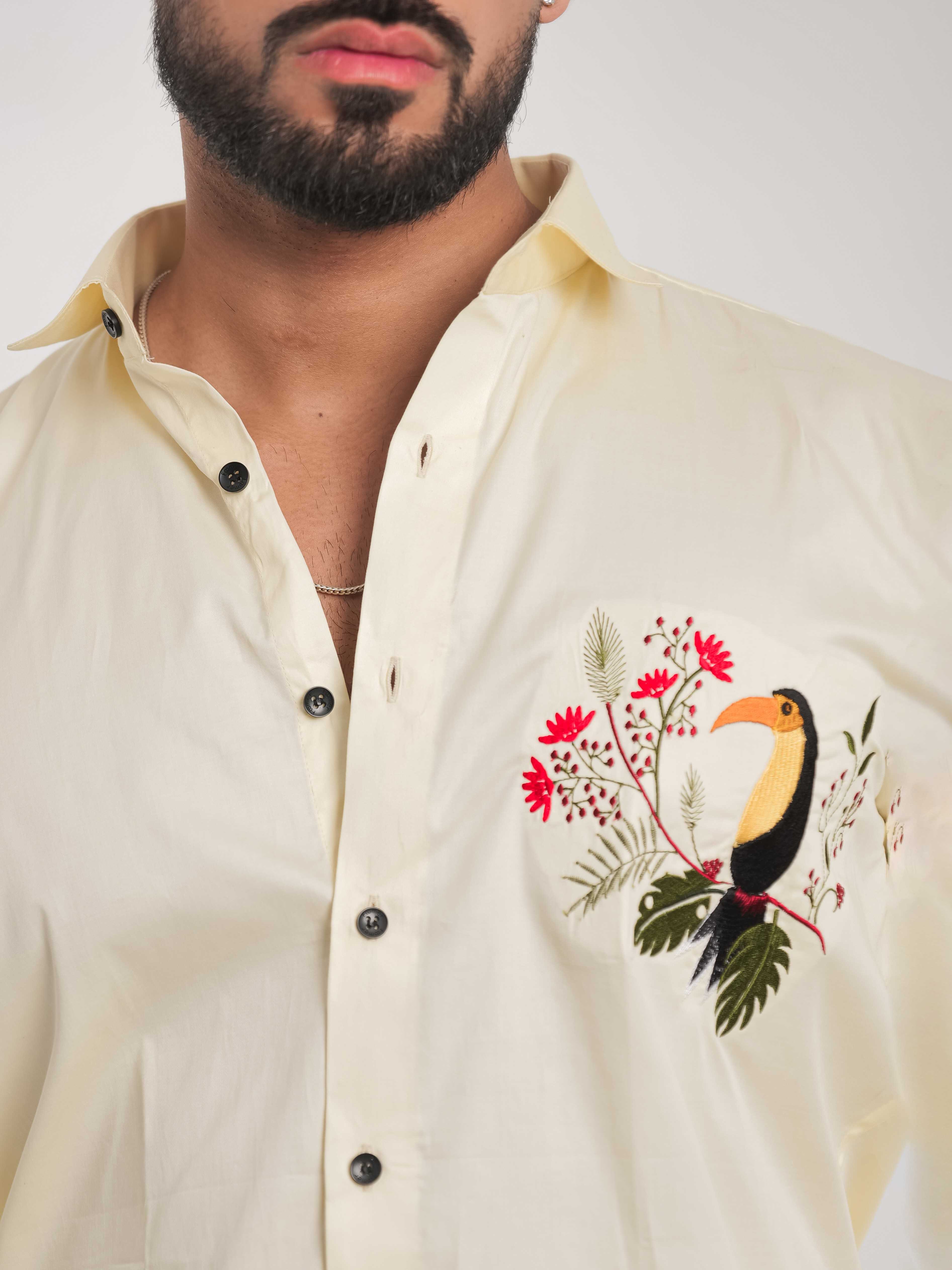FOOMER YELLOW EMBROIDERY DESIGNER SATIN SHIRT FOR MEN'S - Image 14