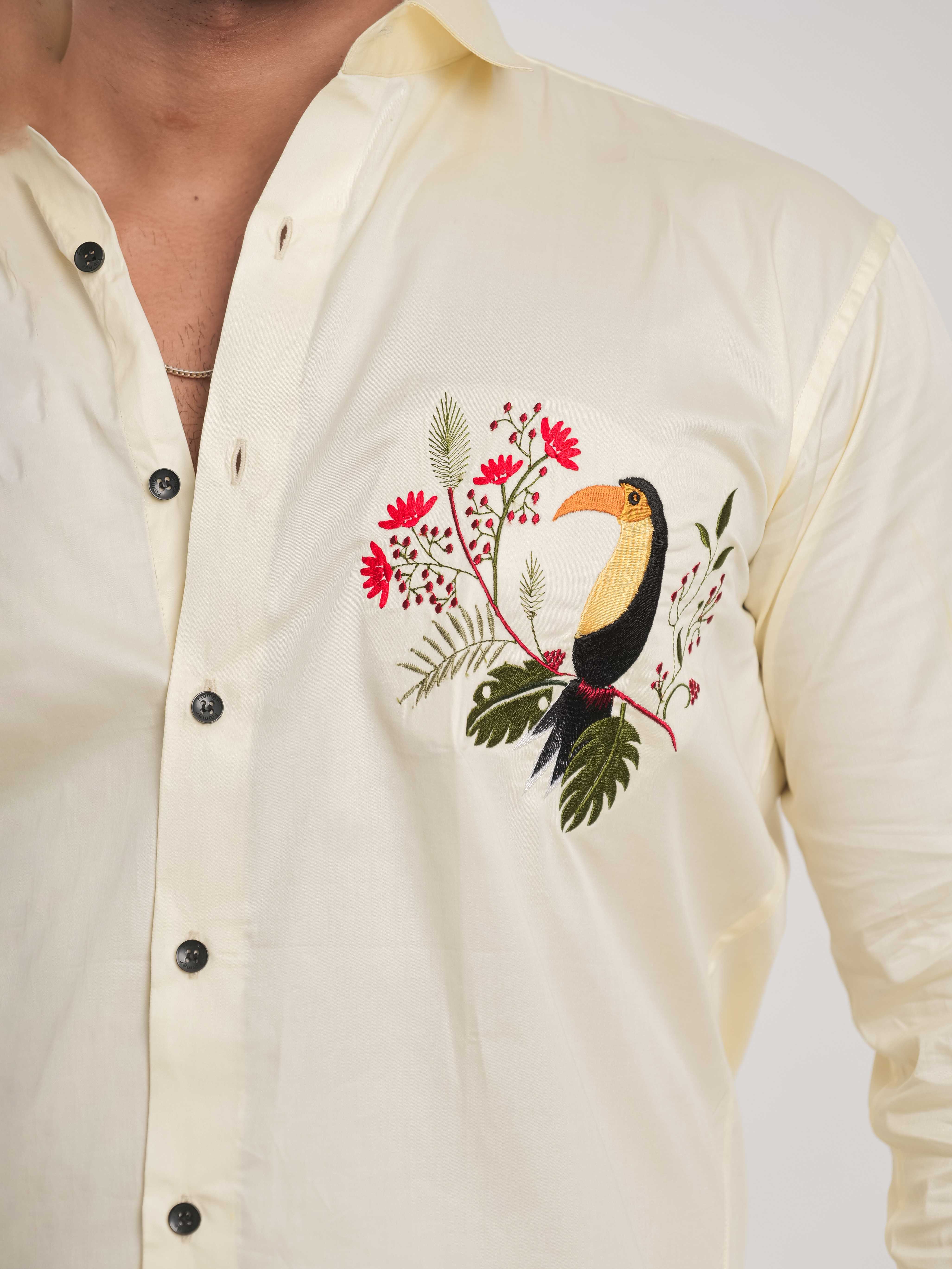 FOOMER YELLOW EMBROIDERY DESIGNER SATIN SHIRT FOR MEN'S - Image 7