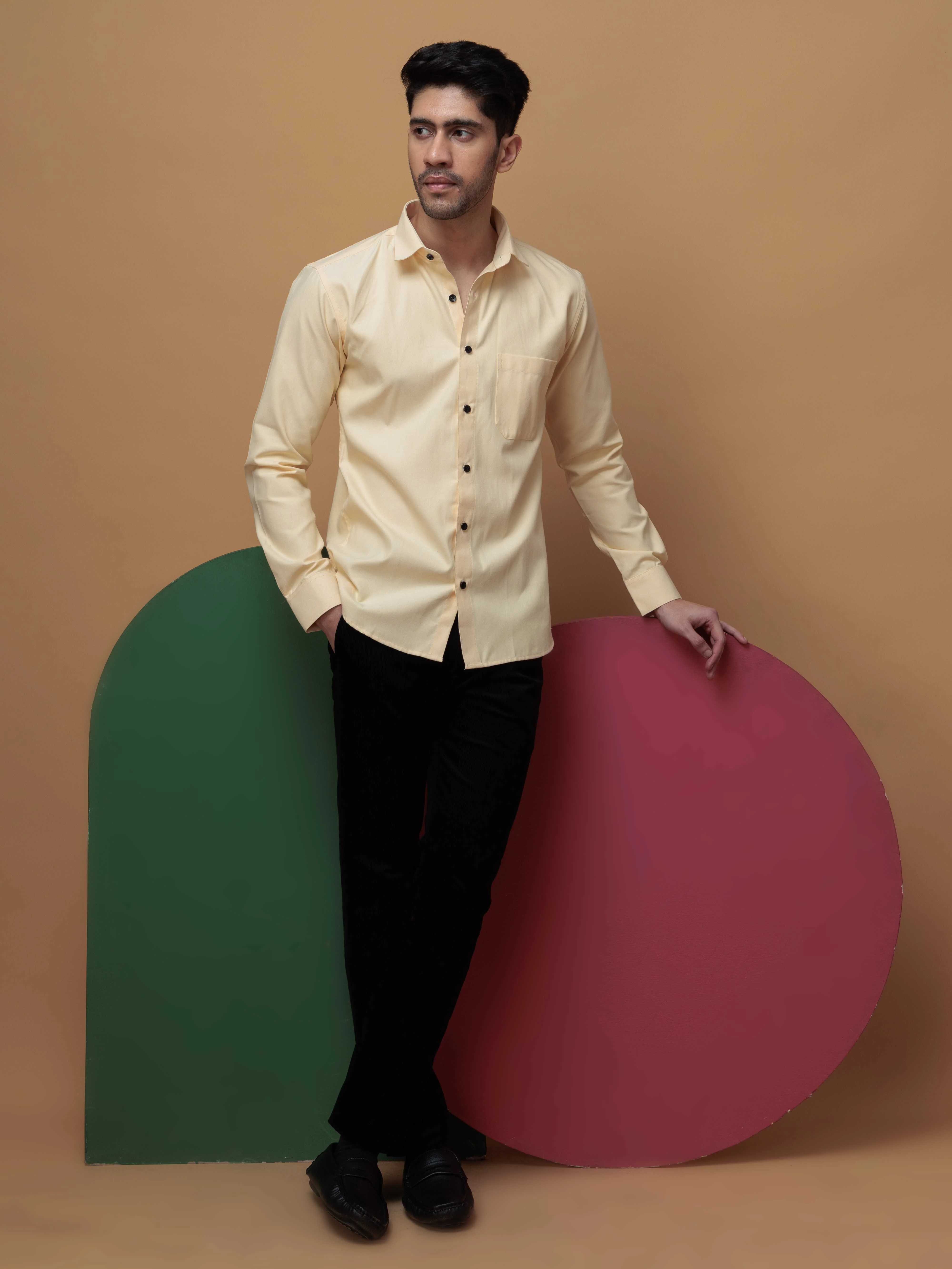 FORMAL YELLOW PLAIN OXFORD COTTON CASUAL SHIRT FOR MEN'S - Image 4
