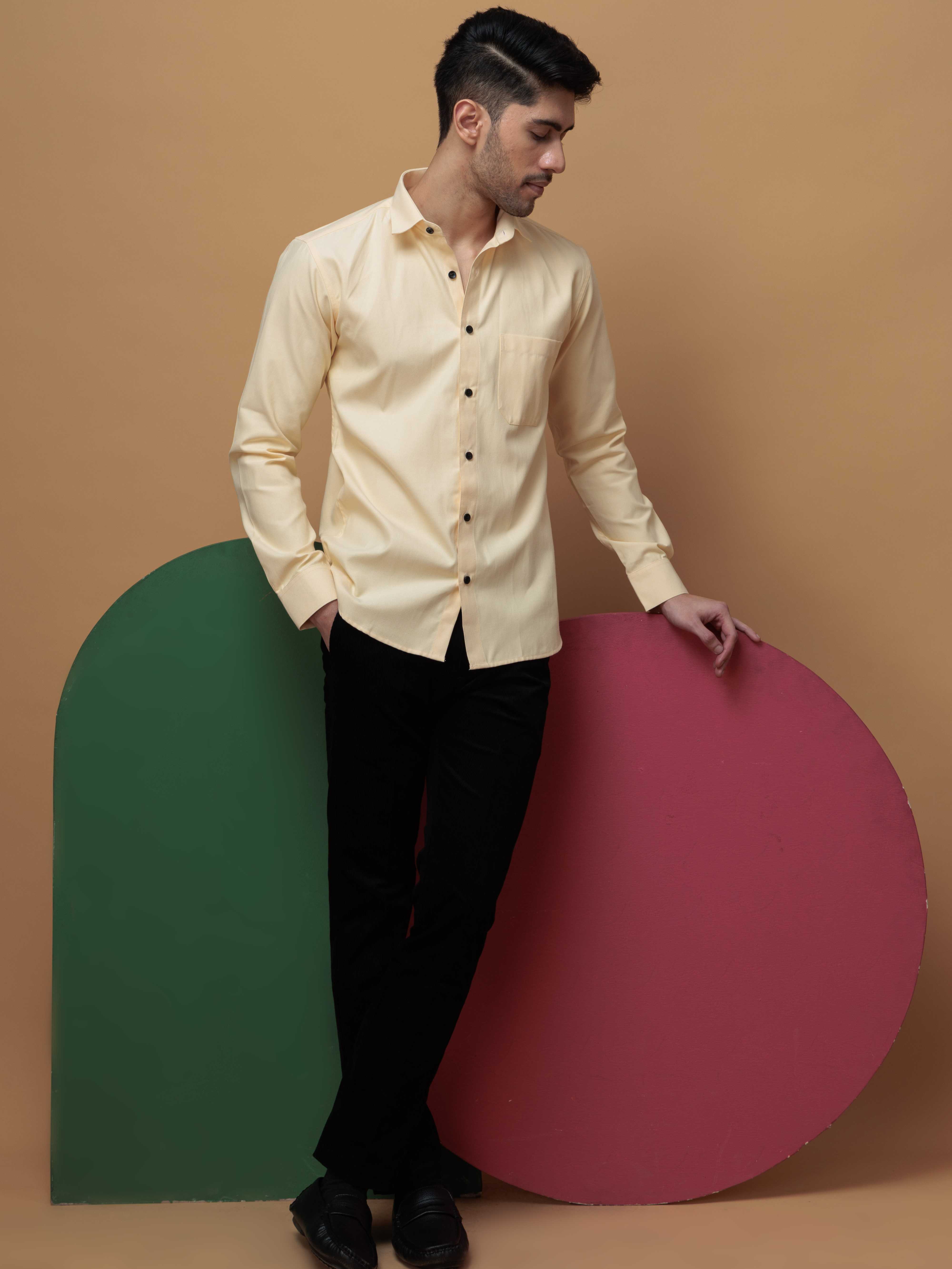 FORMAL YELLOW PLAIN OXFORD COTTON CASUAL SHIRT FOR MEN'S - Image 5