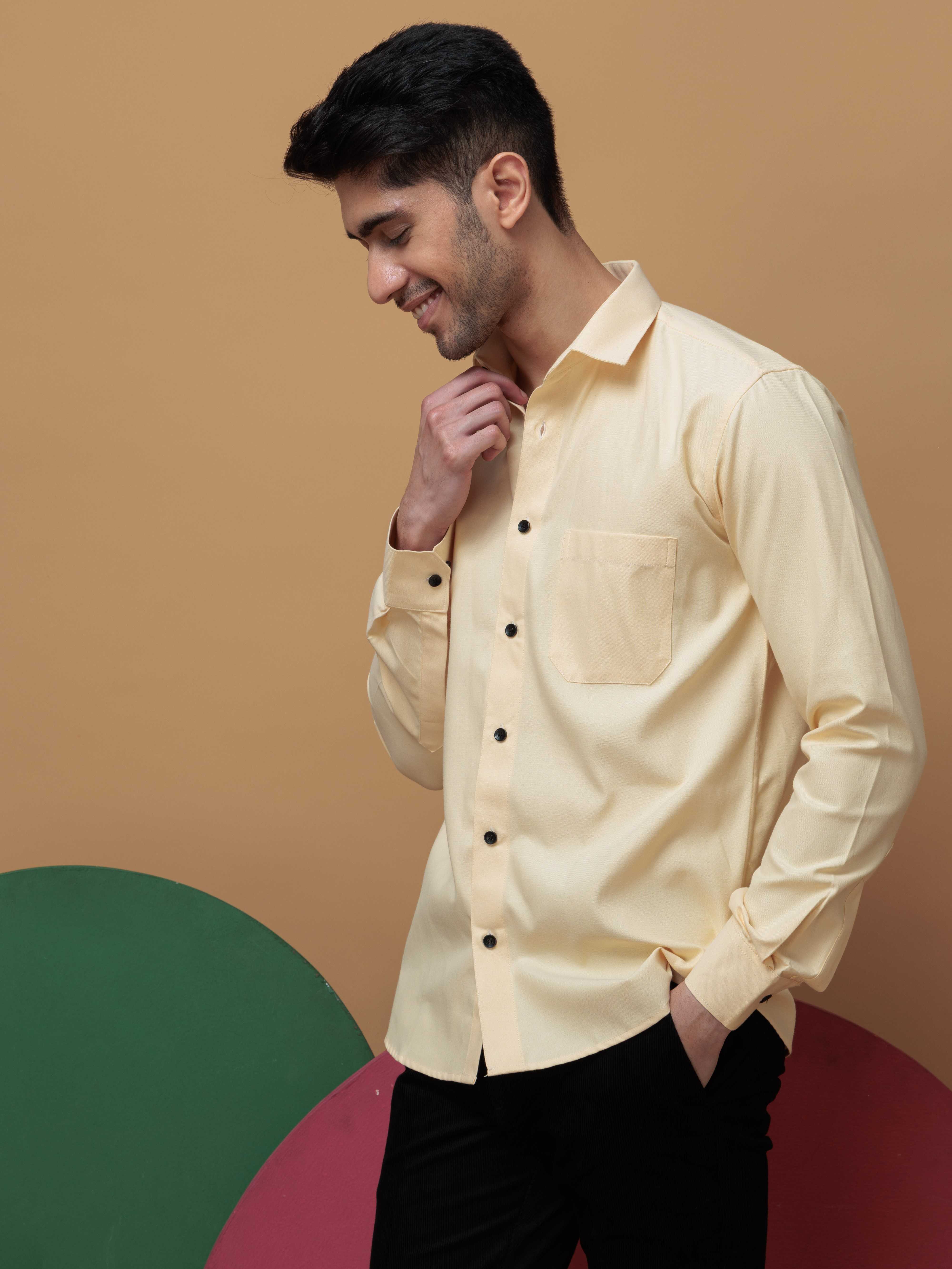 FORMAL YELLOW PLAIN OXFORD COTTON CASUAL SHIRT FOR MEN'S - Image 6