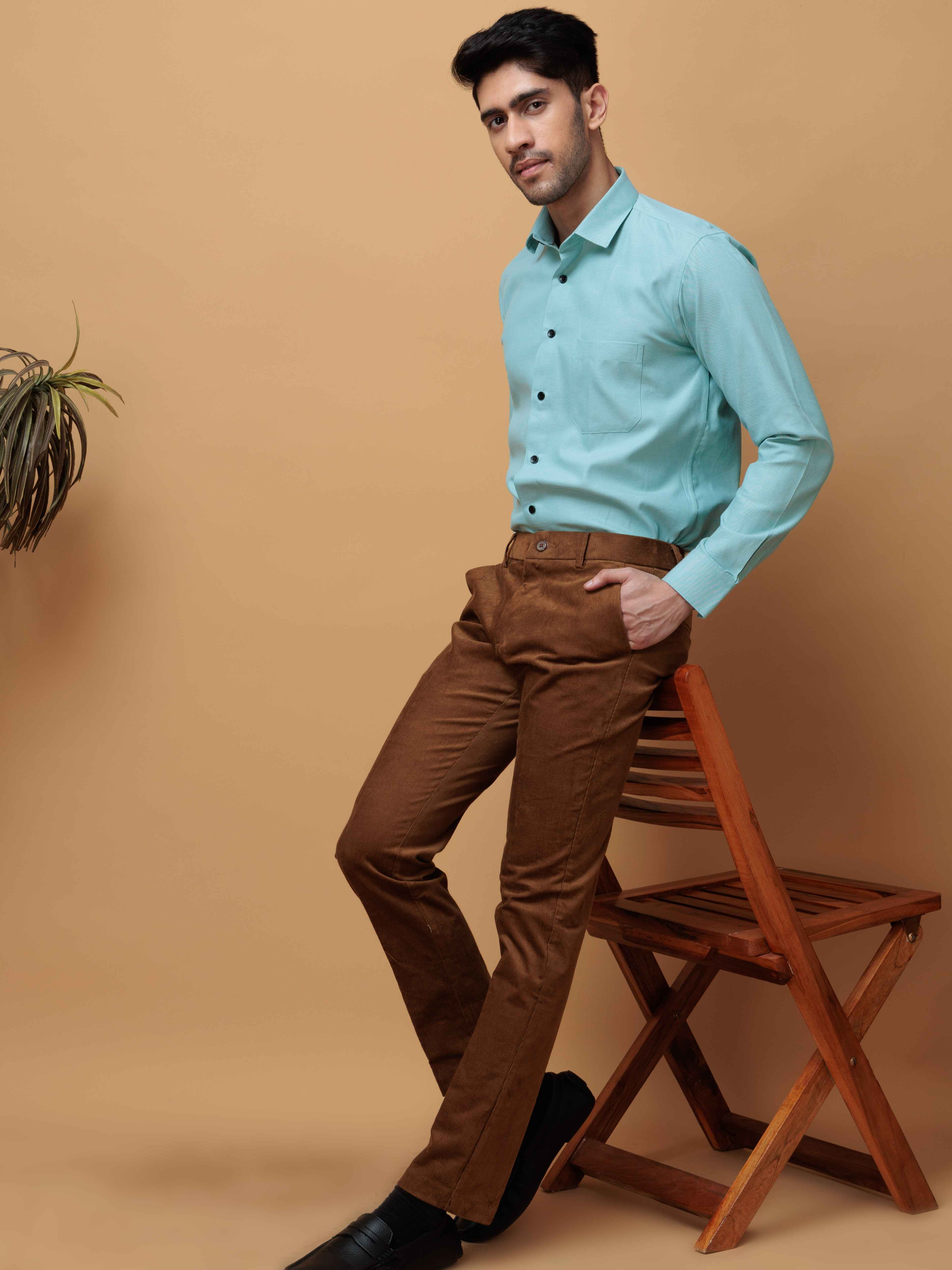 FORMAL CYAN PLAIN OXFORD COTTON CASUAL SHIRT FOR MEN'S - Image 6