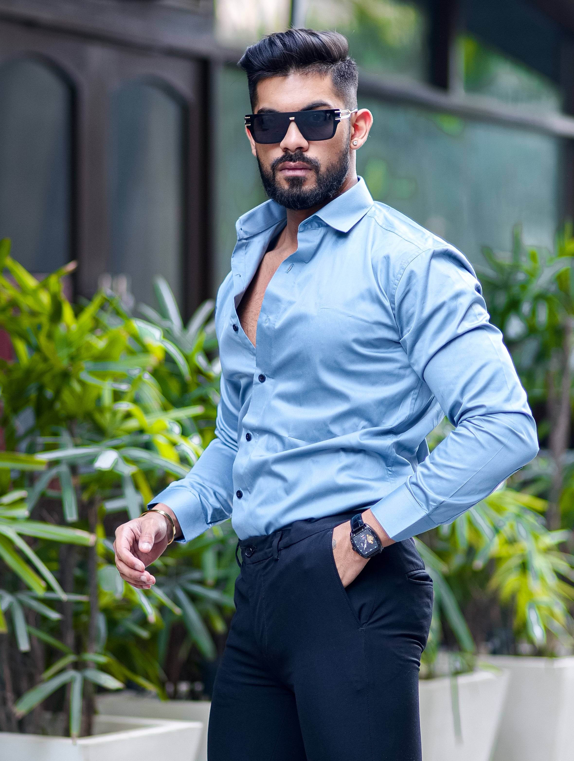 Formy Aqua Blue Luxury Cotton Shirt For Men's - Image 2