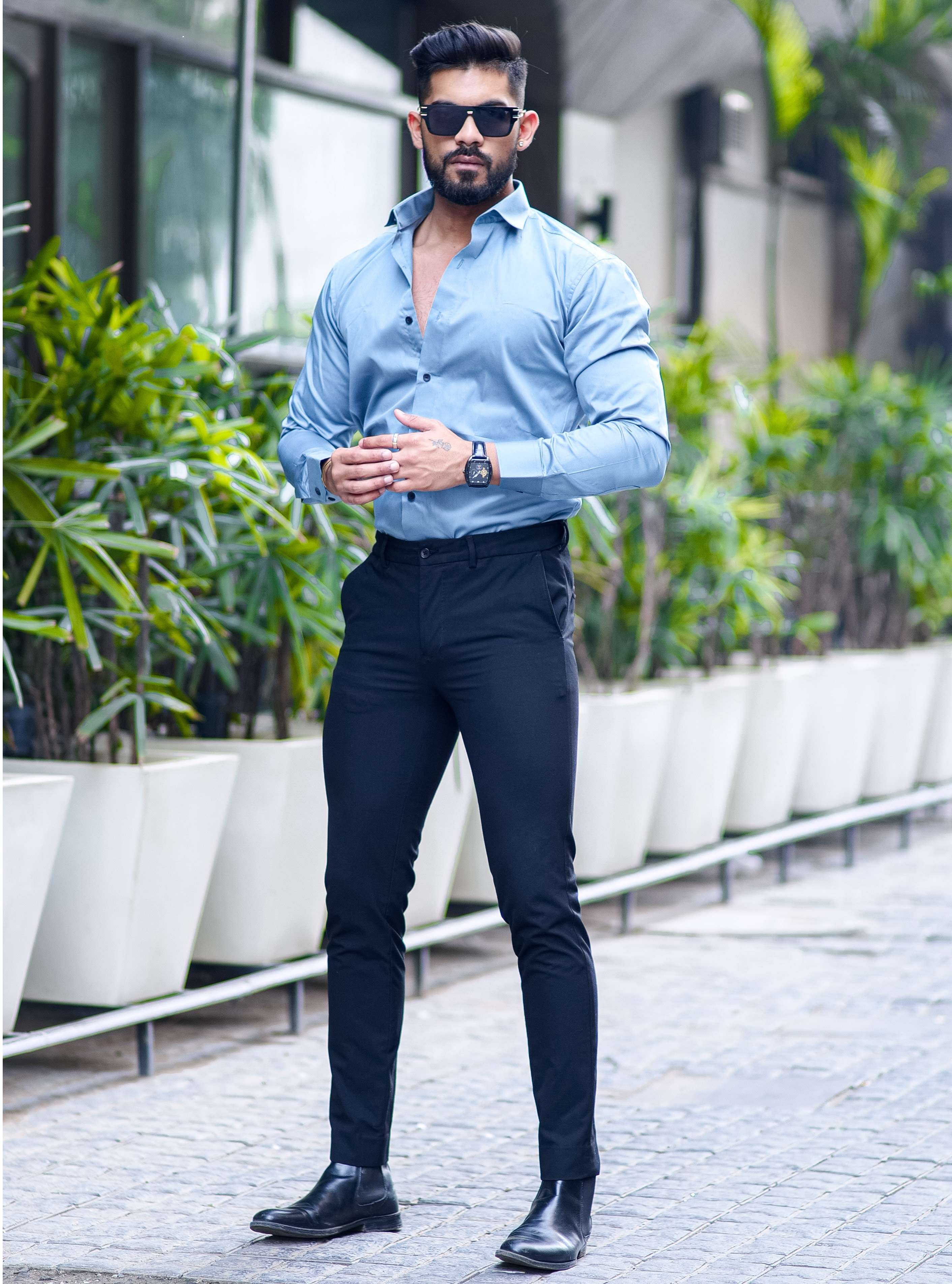 Formy Aqua Blue Luxury Cotton Shirt For Men's - Image 4