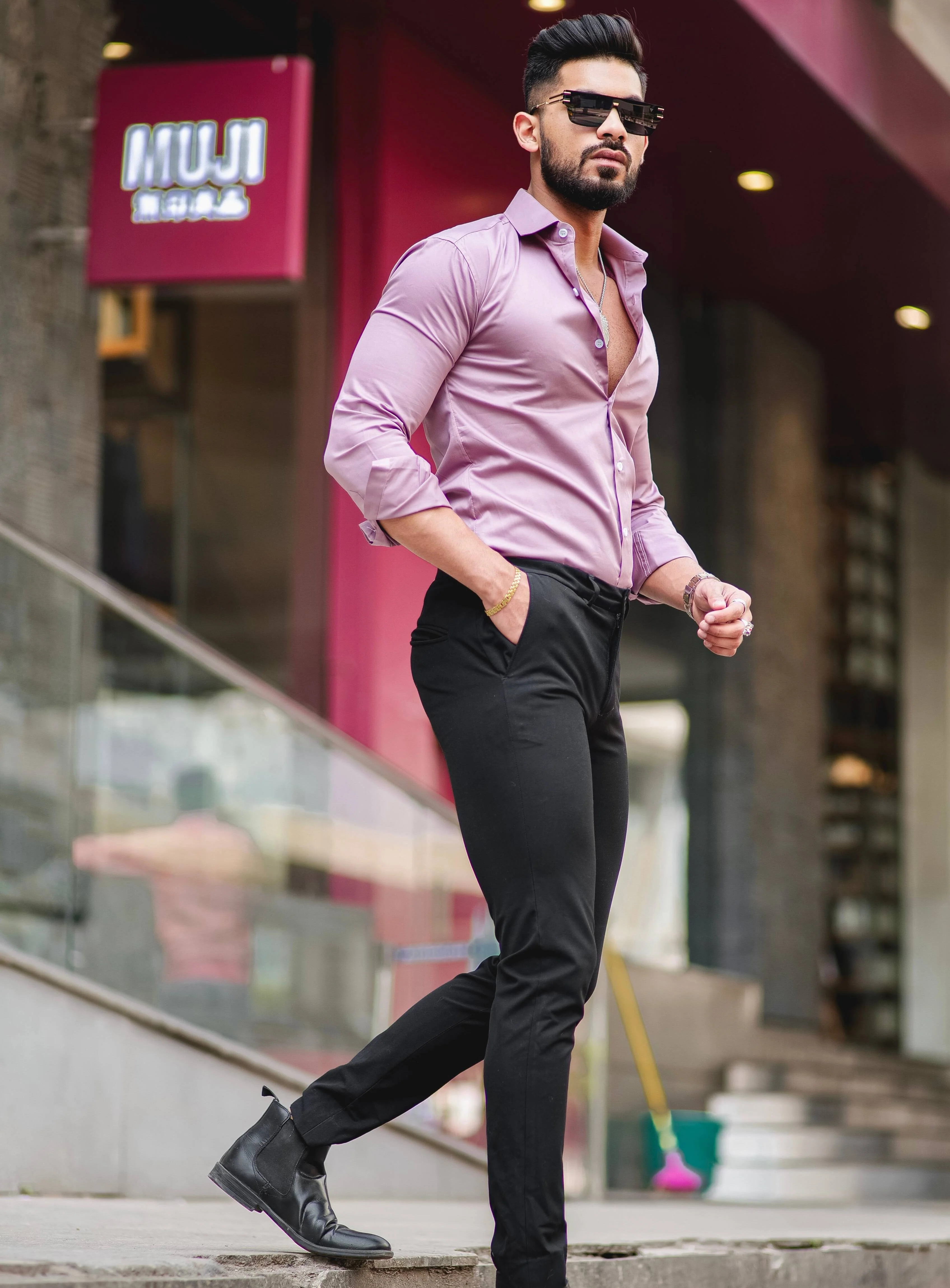 Formy Mountbatten Pink Luxury Formal Satin Cotton Shirt For Men's - Image 4